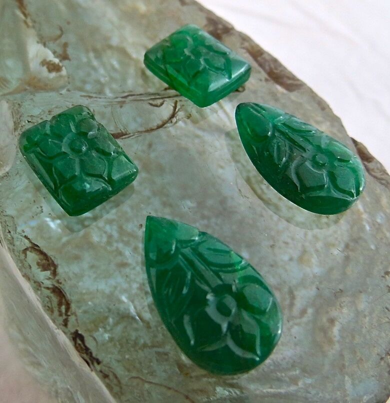 NATURAL ZAMBIAN EMERALD CARVED SQUARE PEAR 4 PCS 20 CARATS GEMSTONE FOR EARRING