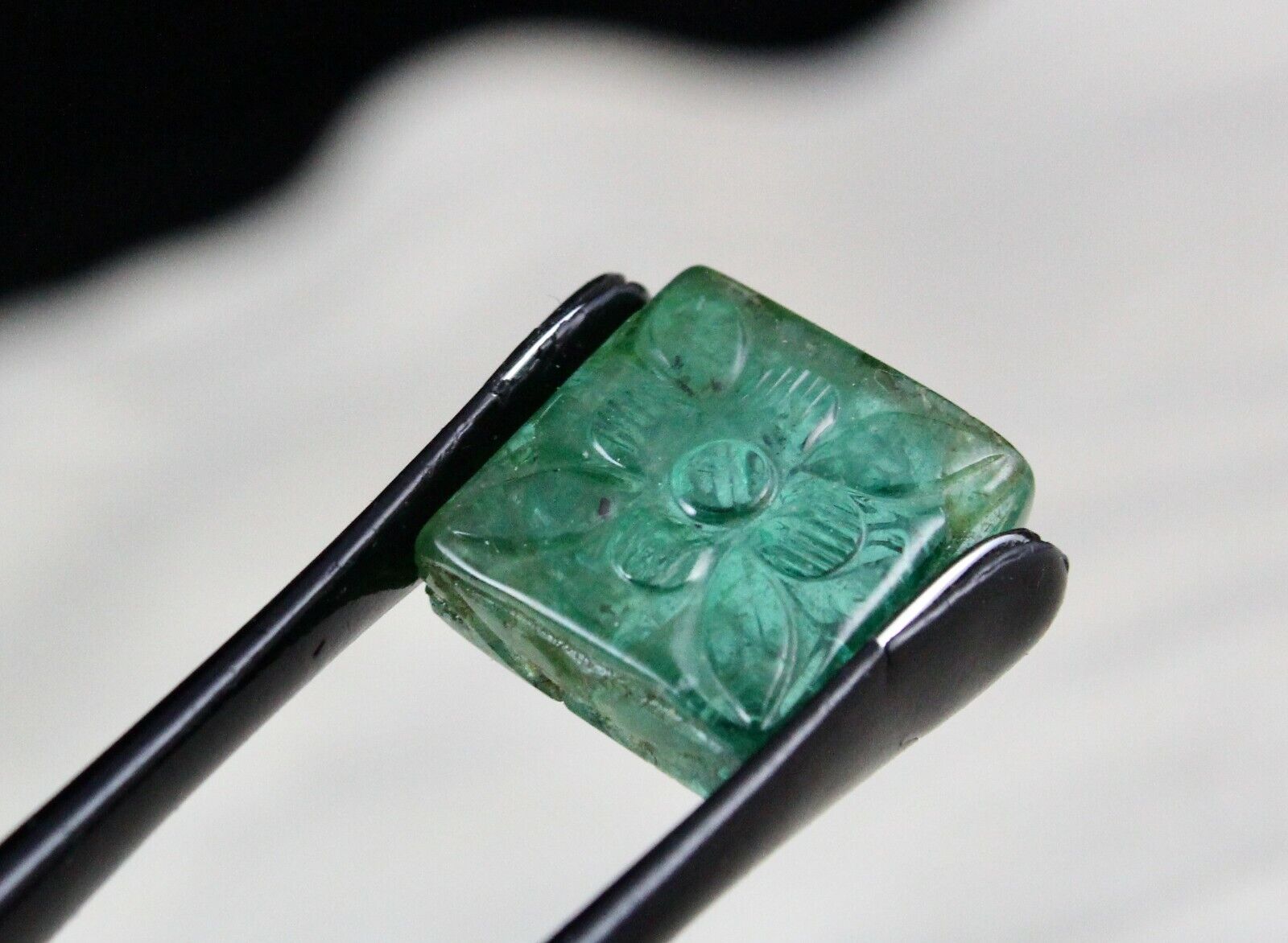 Natural Zambian Emerald Carved Square 10 Carats Gemstone Designing Pendant Ring