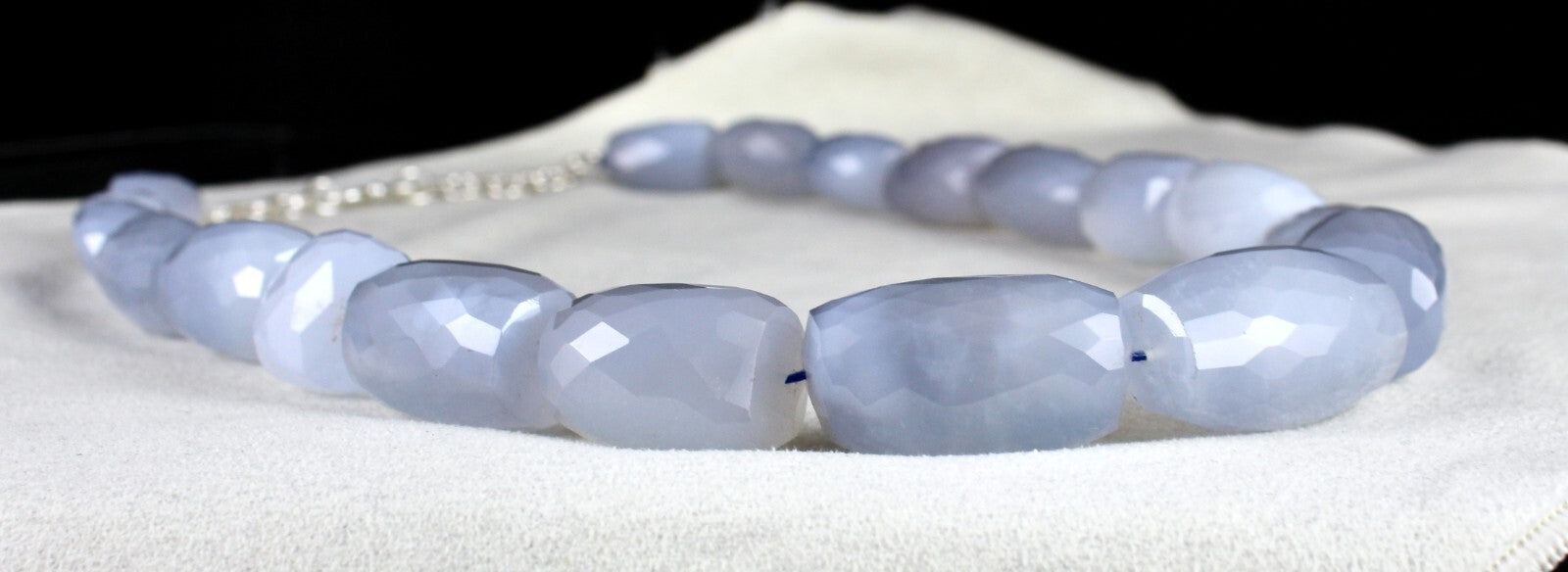 Certified Natural Blue Chalcedony 1065 Ct Faceted Beads Sterling Silver Necklace