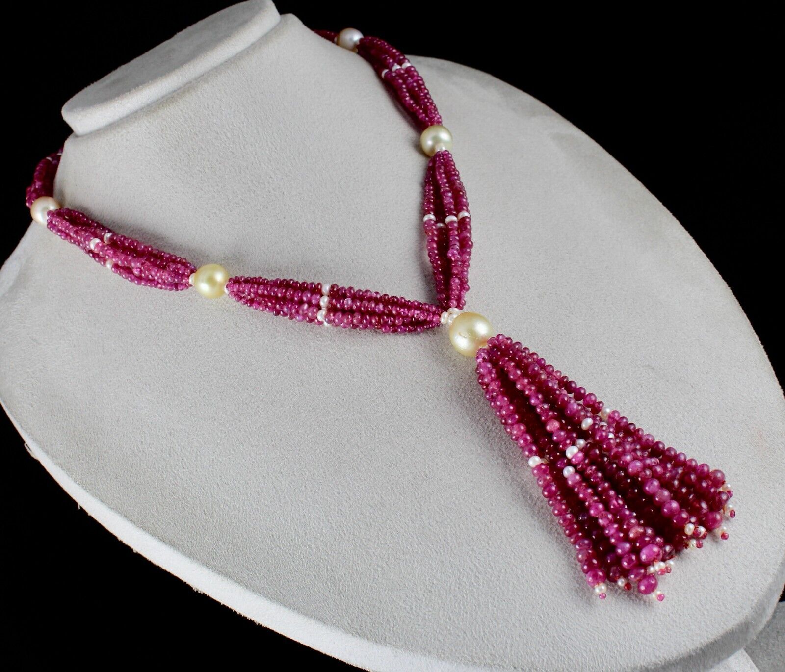 NATURAL CERTIFIED BURMESE RUBY ROUND GEMSTONE PEARL BEADS 617 CTS GOLD NECKLACE