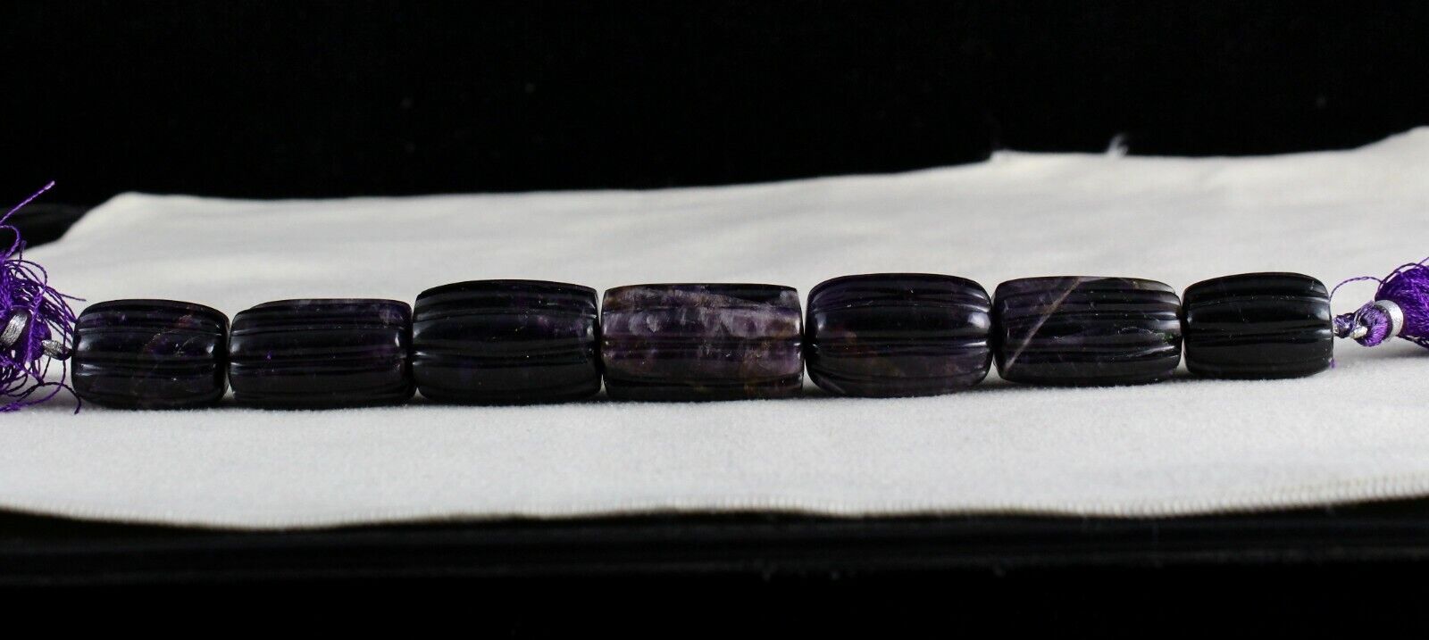 NATURAL AMETHYST BEADS CARVED LONG 7 PCS 465 CARATS GEMSTONE DESIGNING JEWELS