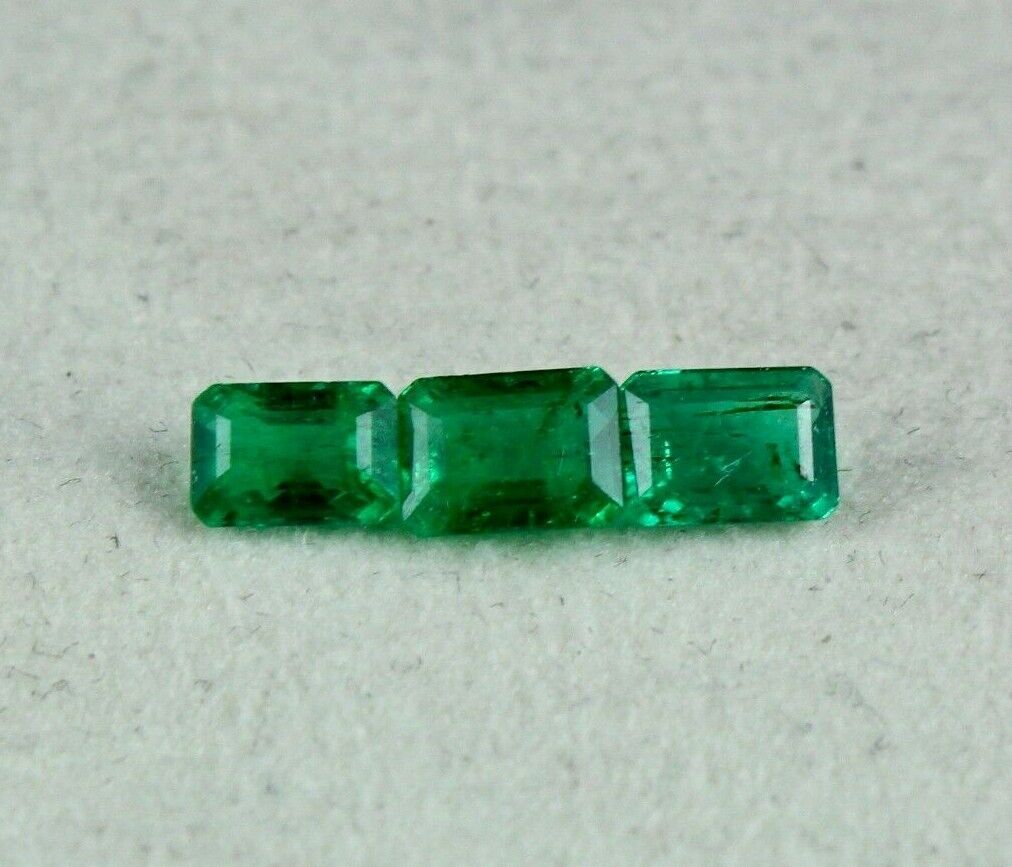 6X4 MM TOP NATURAL EMERALD OCTAGON CUT 3 PCS 1.64 CARATS PRECIOUS GEMSTONE RING