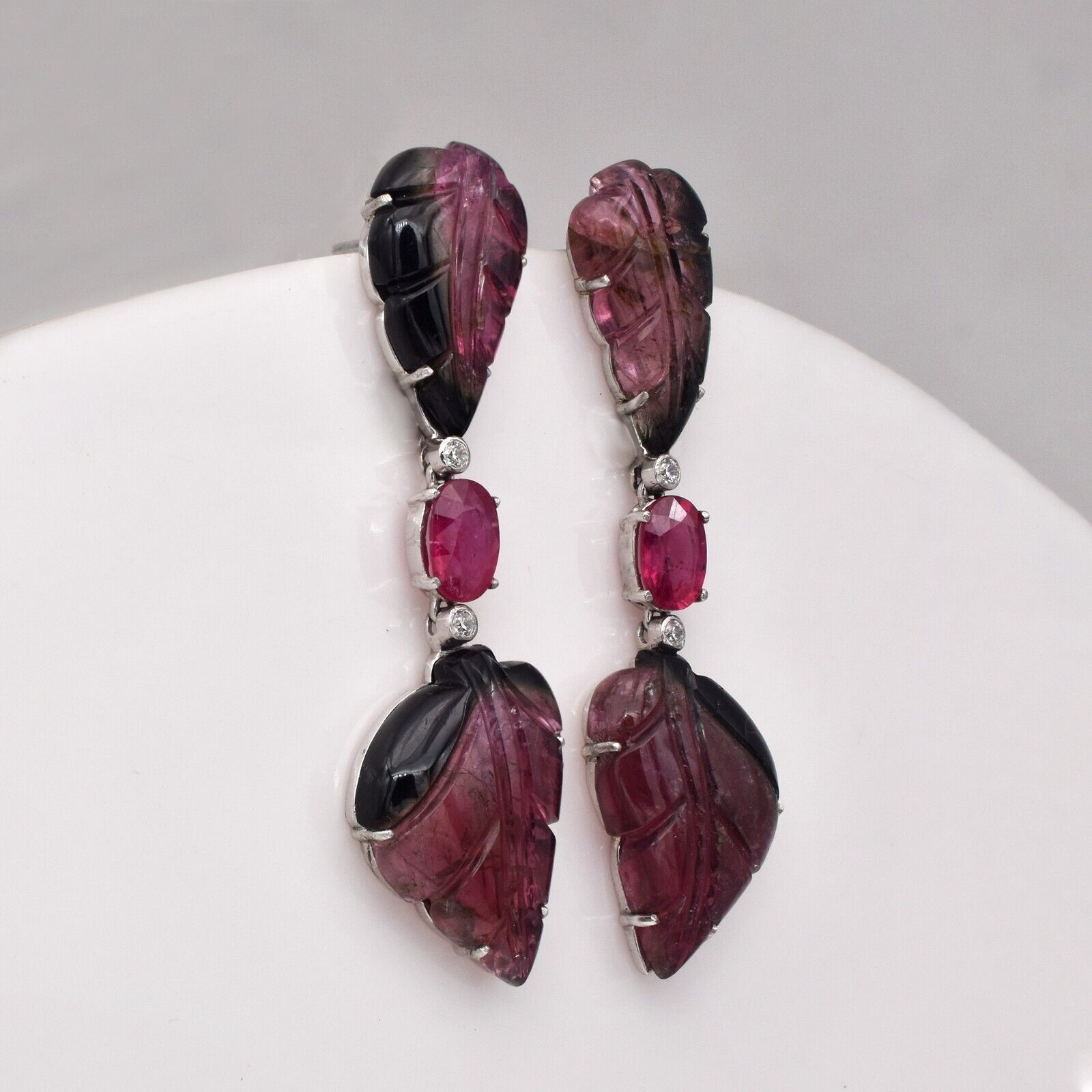 Gemstone Silver Dangle Earring Natural Tourmaline Carved Ruby Mossianite Cut