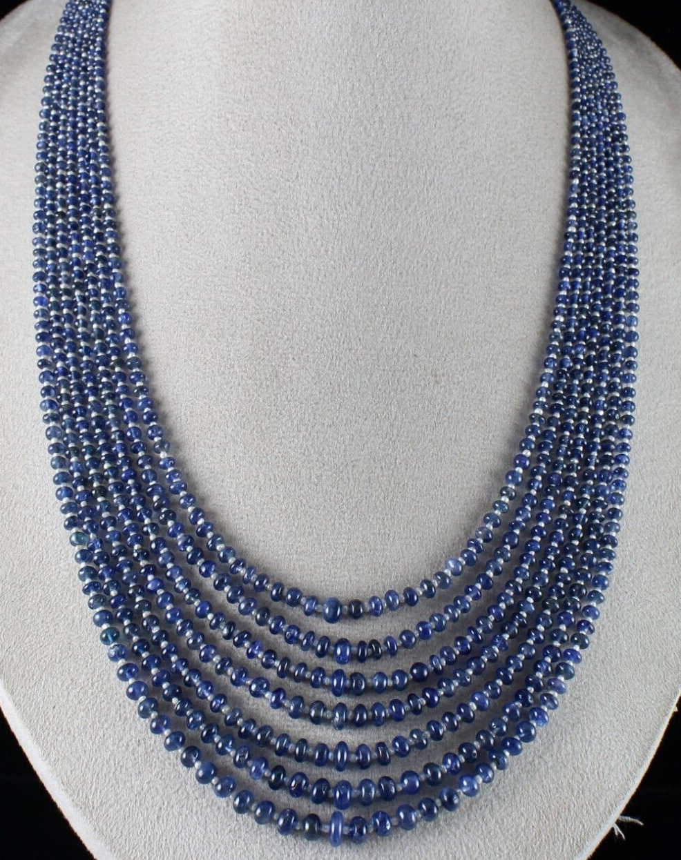 NATURAL BLUE SAPPHIRE PEARL BEADS ROUND 7 LINE 464 CTS GEMSTONE FINEST NECKLACE