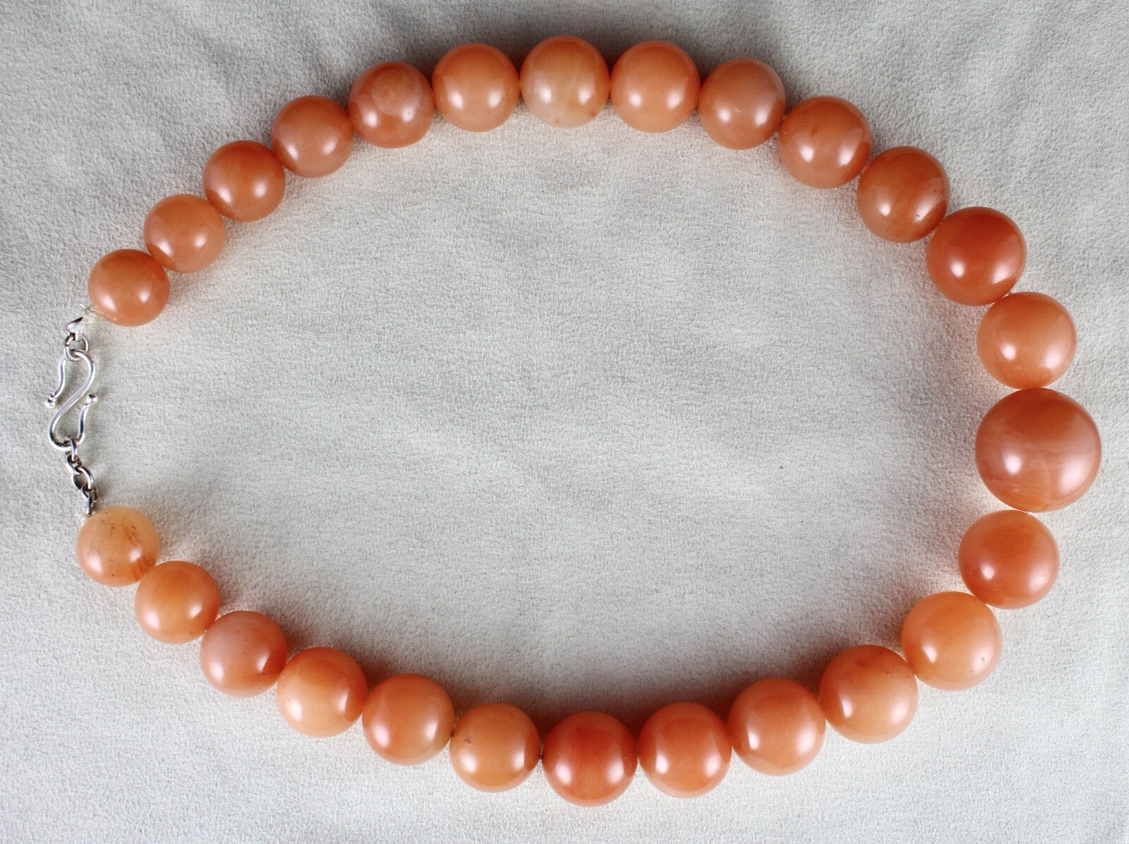 Natural Orange Quartz Necklace 1553 Ct Round Beads Sterling Silver Clasp