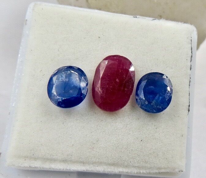 Natural Ruby & Blue Sapphire Oval Cut 3 Pc 3.15 Ct Gemstone Ring Pendant Design