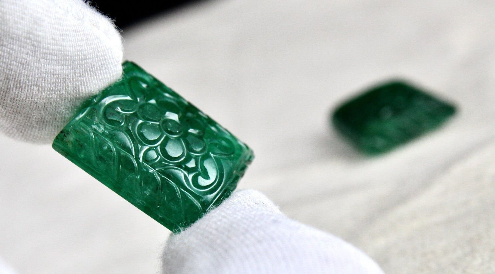 Certified Natural Emerald Mughal Carved 20x18mm 65.45ct Gemstone Earrings Pair