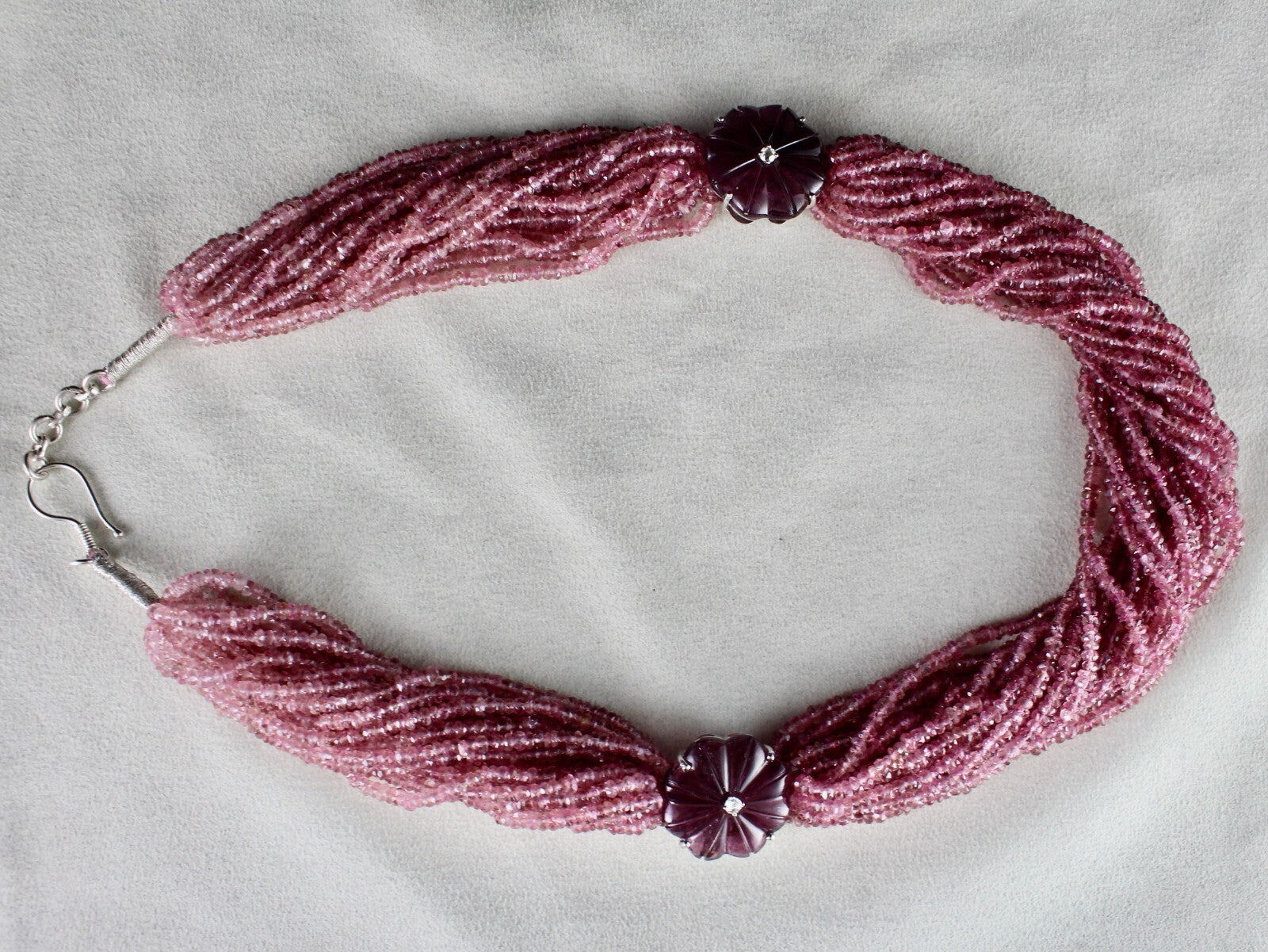 Certified Natural Pink Tourmaline 878ct Carved Sterling Silver Necklace