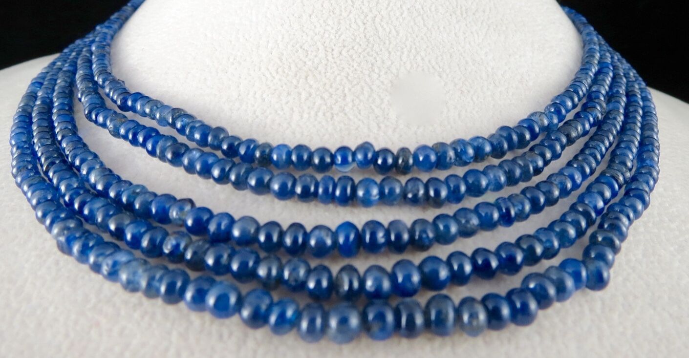 NATURAL BLUE SAPPHIRE BEADS ROUND 5 LINE 289 CARATS GEMSTONE SILVER NECKLACE