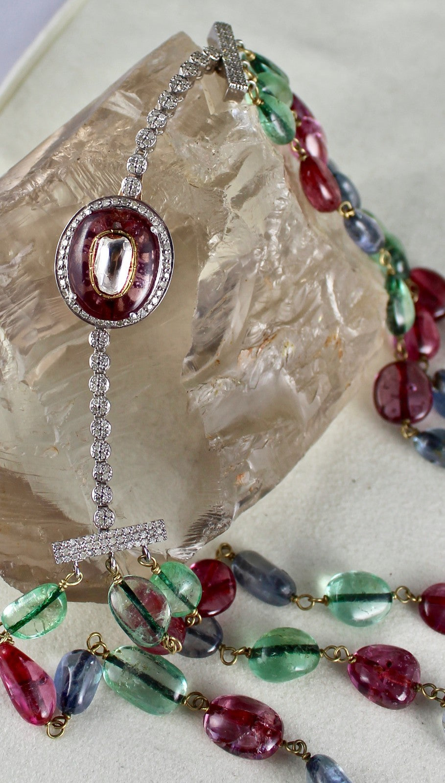 Certified Important Old Necklace Natural Emerald Sapphire Spinel 10ct Nugget