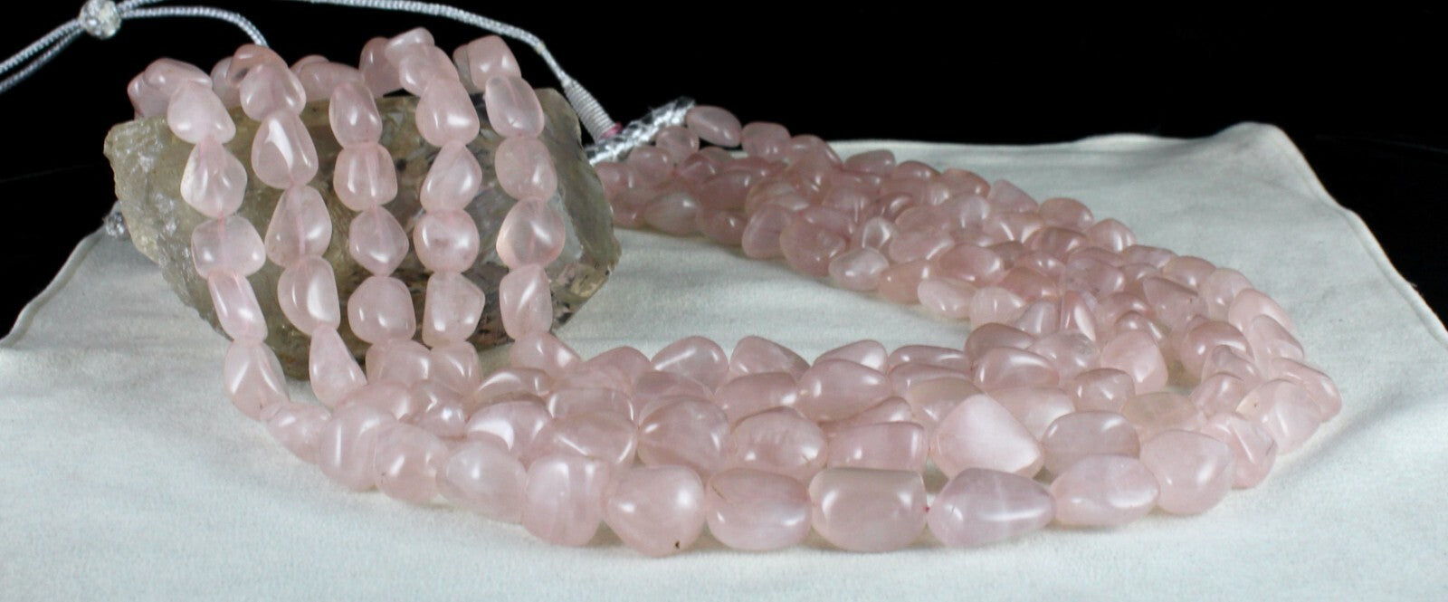 Natural Rose Quartz Beaded Necklace Cabochon Gemstone Long String 5 L 2513 Ct
