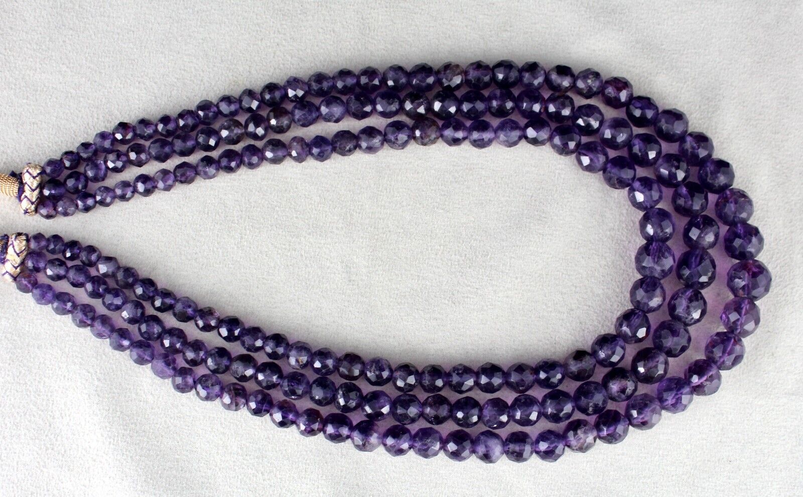 Natural Amethyst Round Faceted Beaded Necklace 3 Line 839 Carats Finest Gemstone