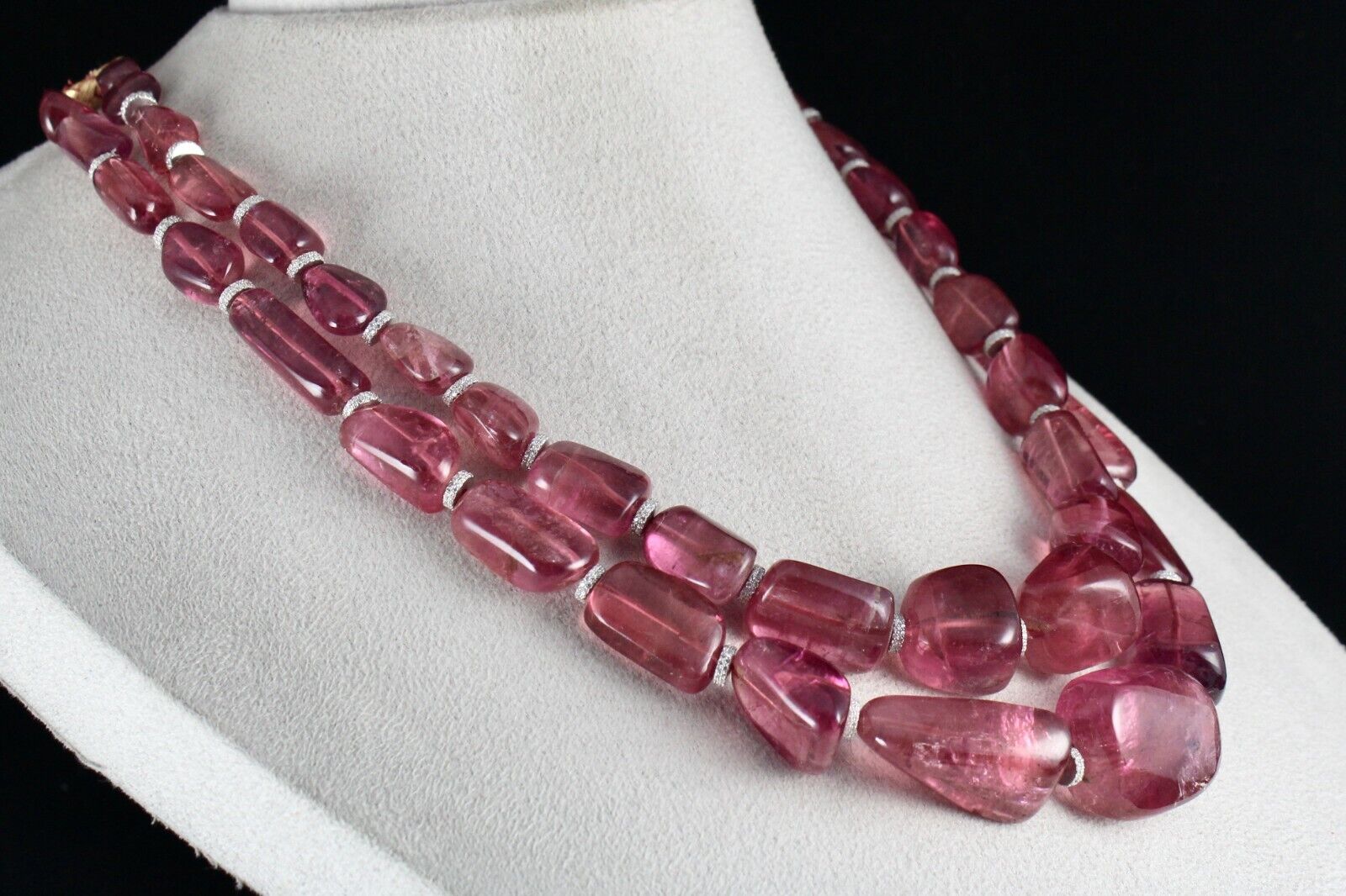 Natural Rubellite PinK Tourmaline Beads 1027 Ct Stone Silver Cocktail Necklace