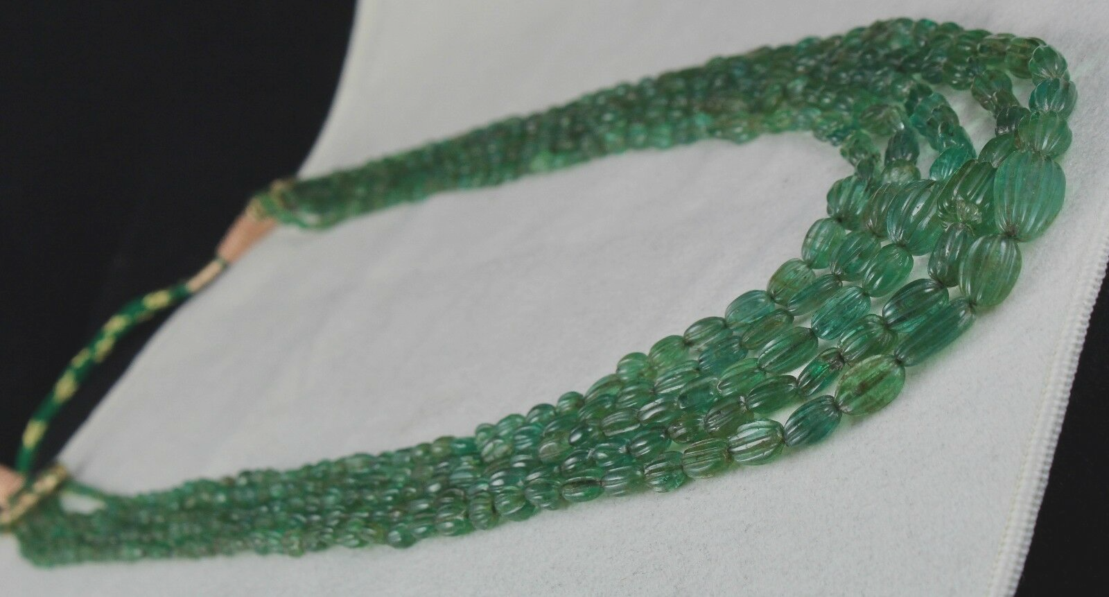 Certified Antique 356 Ct Natural Emerald Beads Carved Gemstone Necklace