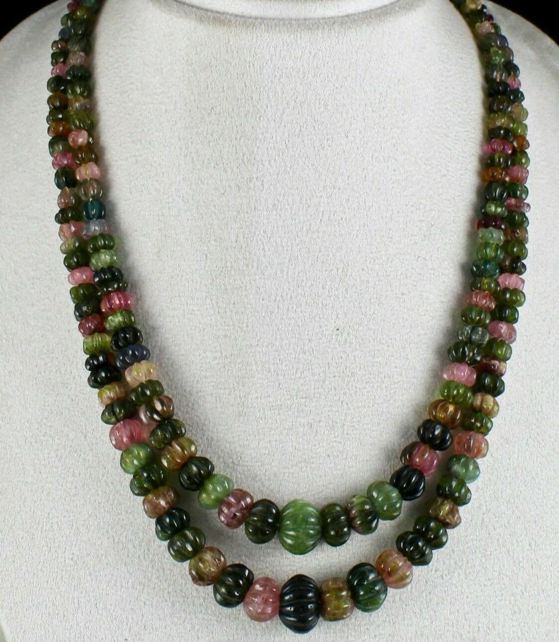 Certified Natural Multi Tourmaline 602 Ct Carved Beads Gemstone Necklace