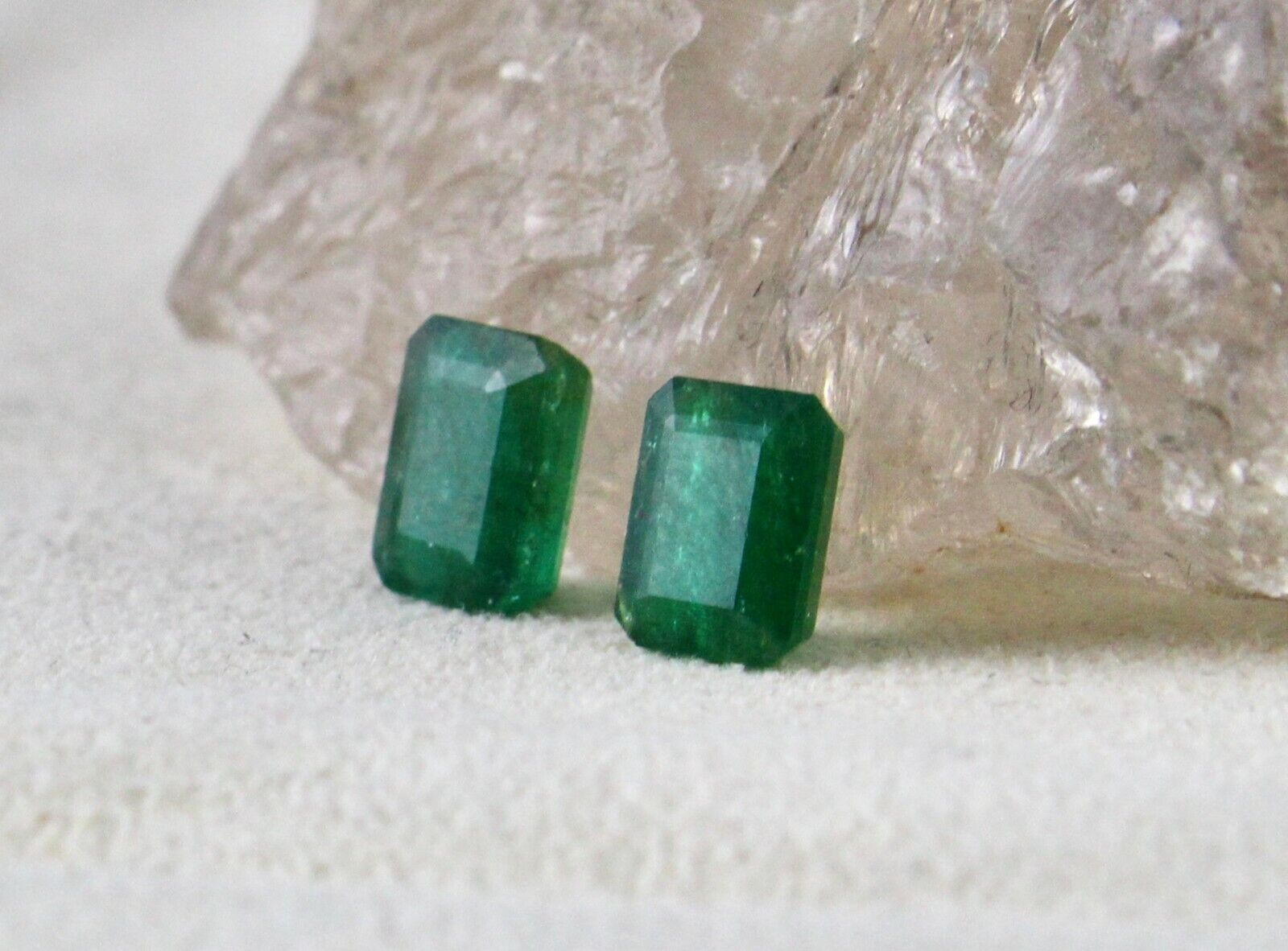 NATURAL EMERALD OCTAGON CUT PAIR GEMSTONE 2 PCS 3.57 CTS DESIGNING EARRING