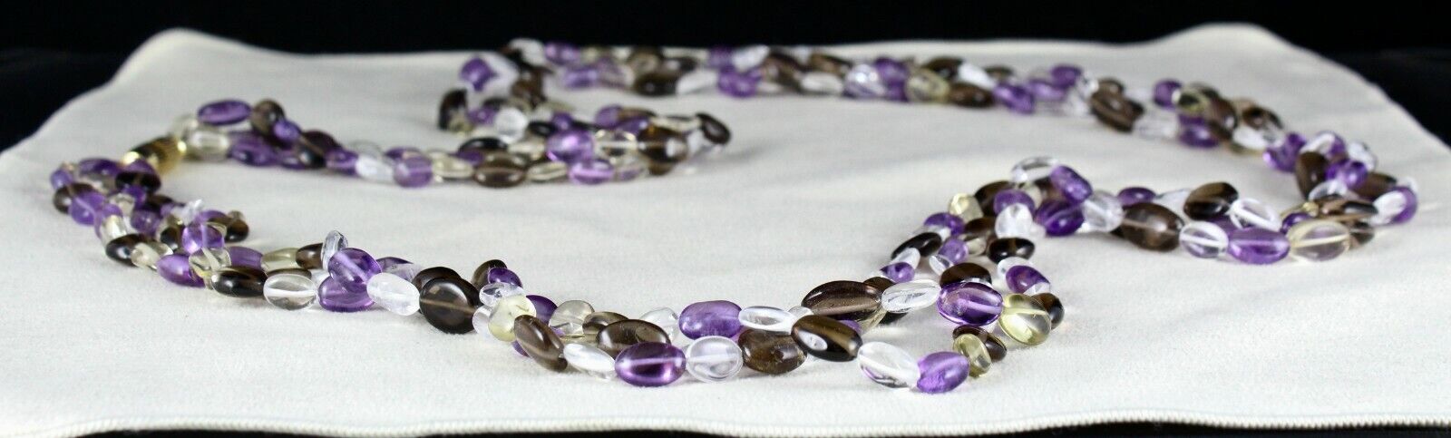 Multi Natural Rock Crystal Smoky Quartz Amethyst 3 L 684 Cts Long Beads Necklace