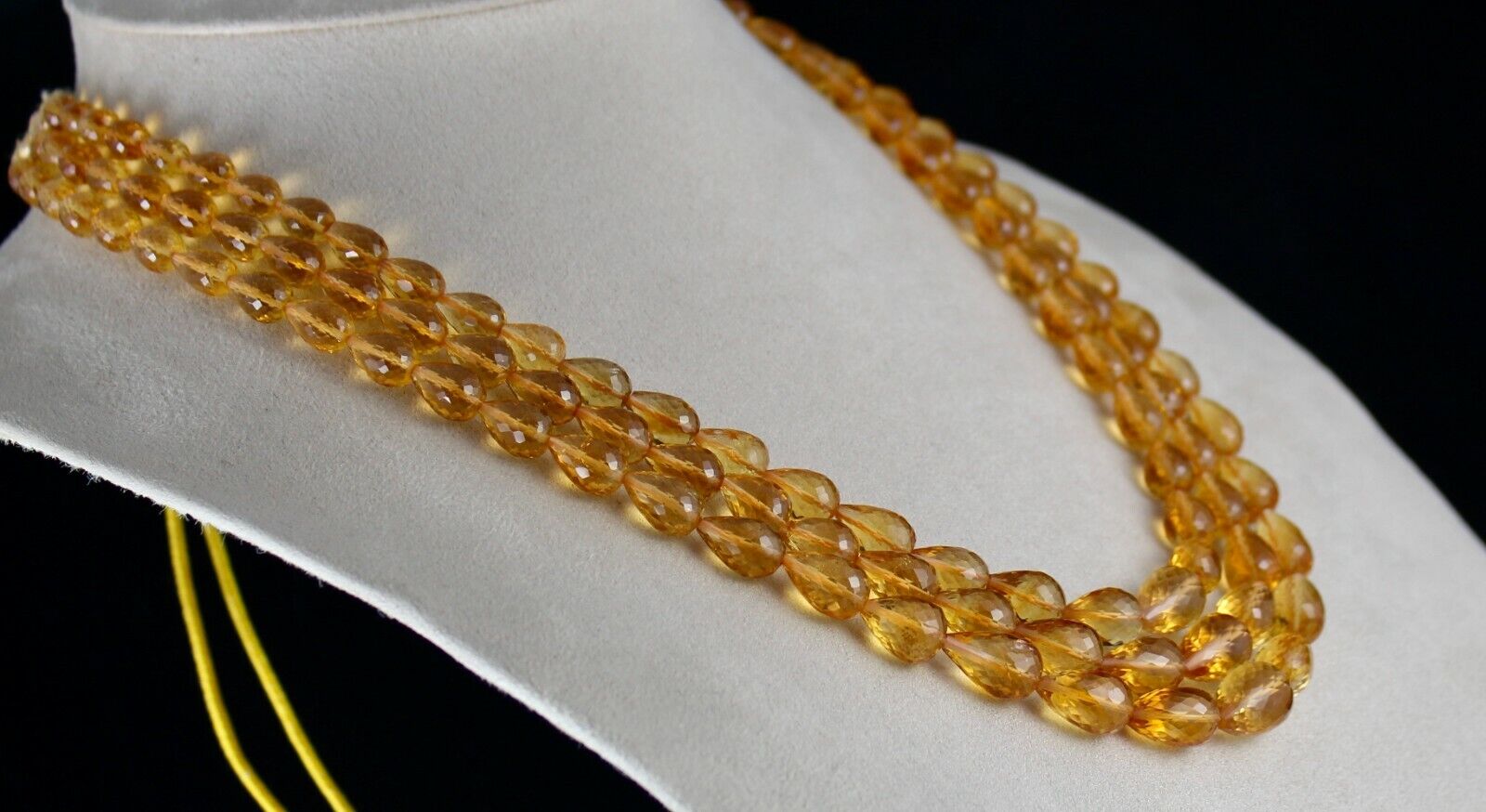 Natural Yellow Citrine Beads Faceted Drops 3 L 565 Ct Golden Gemstone Necklace