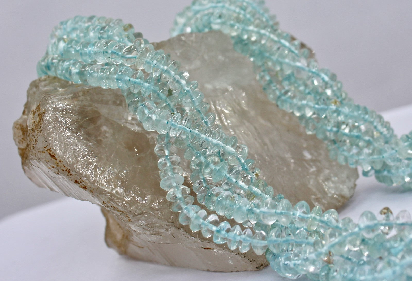 Sterling Silver Blue Topaz Beads Necklace 3 Line 568 Ct Gemstone For Women