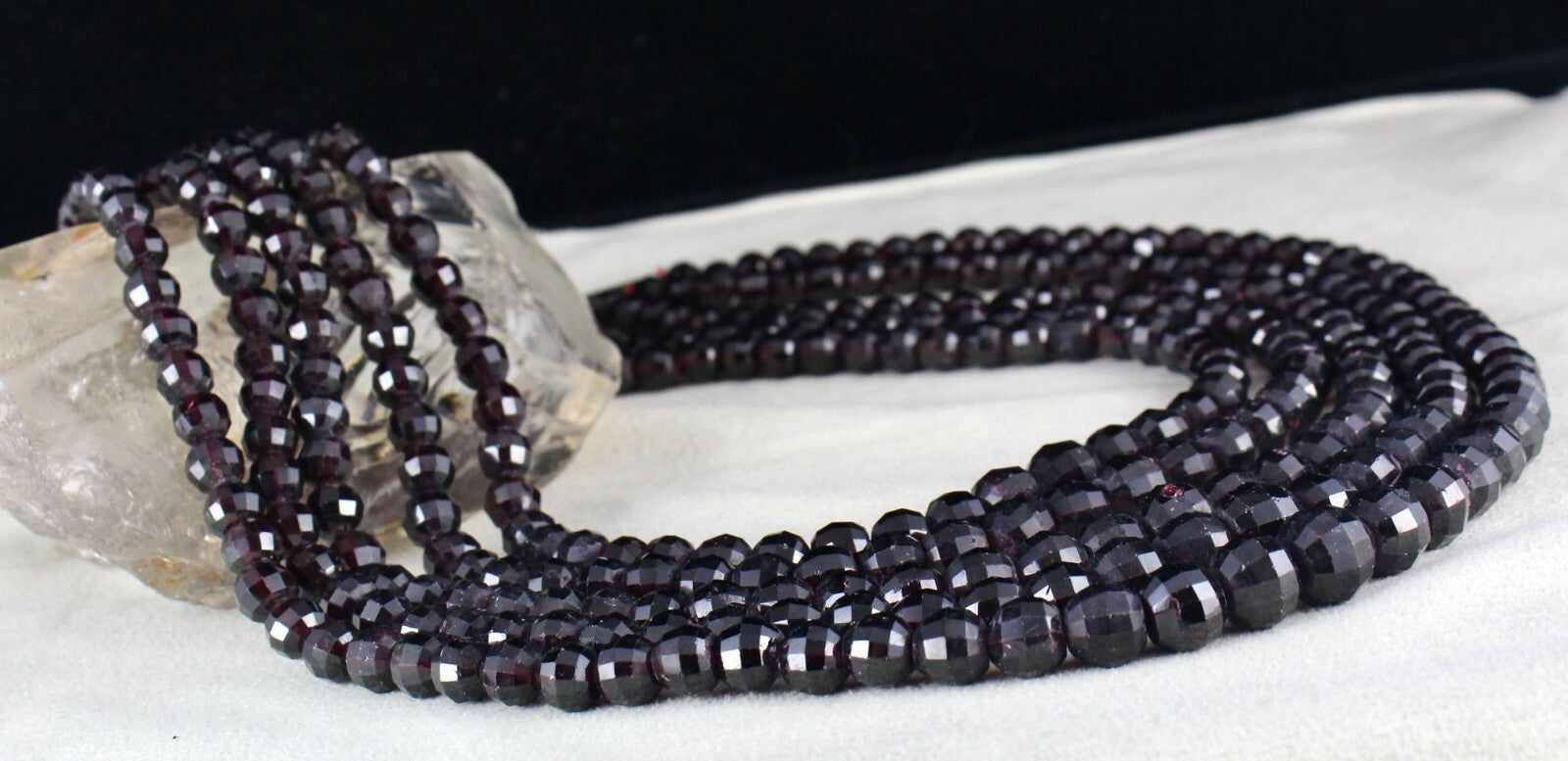 Natural Garnet 1859 Carat Beaded 5 Line Necklace Round Gem Sterling Silver Clasp