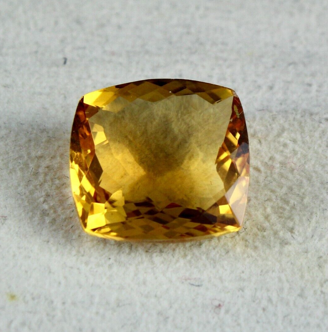 NATURAL CITRINE GOLDEN TOPAZ CUSHION CUT 15X14MM 10.66 CARATS GEMSTONE PENDANT