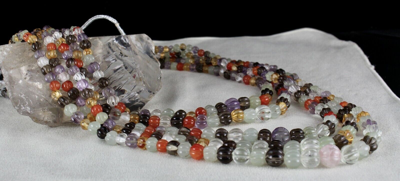 Old Multi Natural Semi Precious Beads Carved Melon 5 L 1048 Cts Stone Necklace