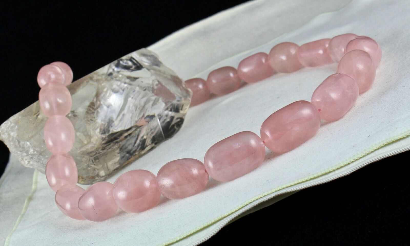NATURAL ROSE QUARTZ BEADS LONG CABOCHON 1099 CARATS GEMSTONE SILVER NECKLACE