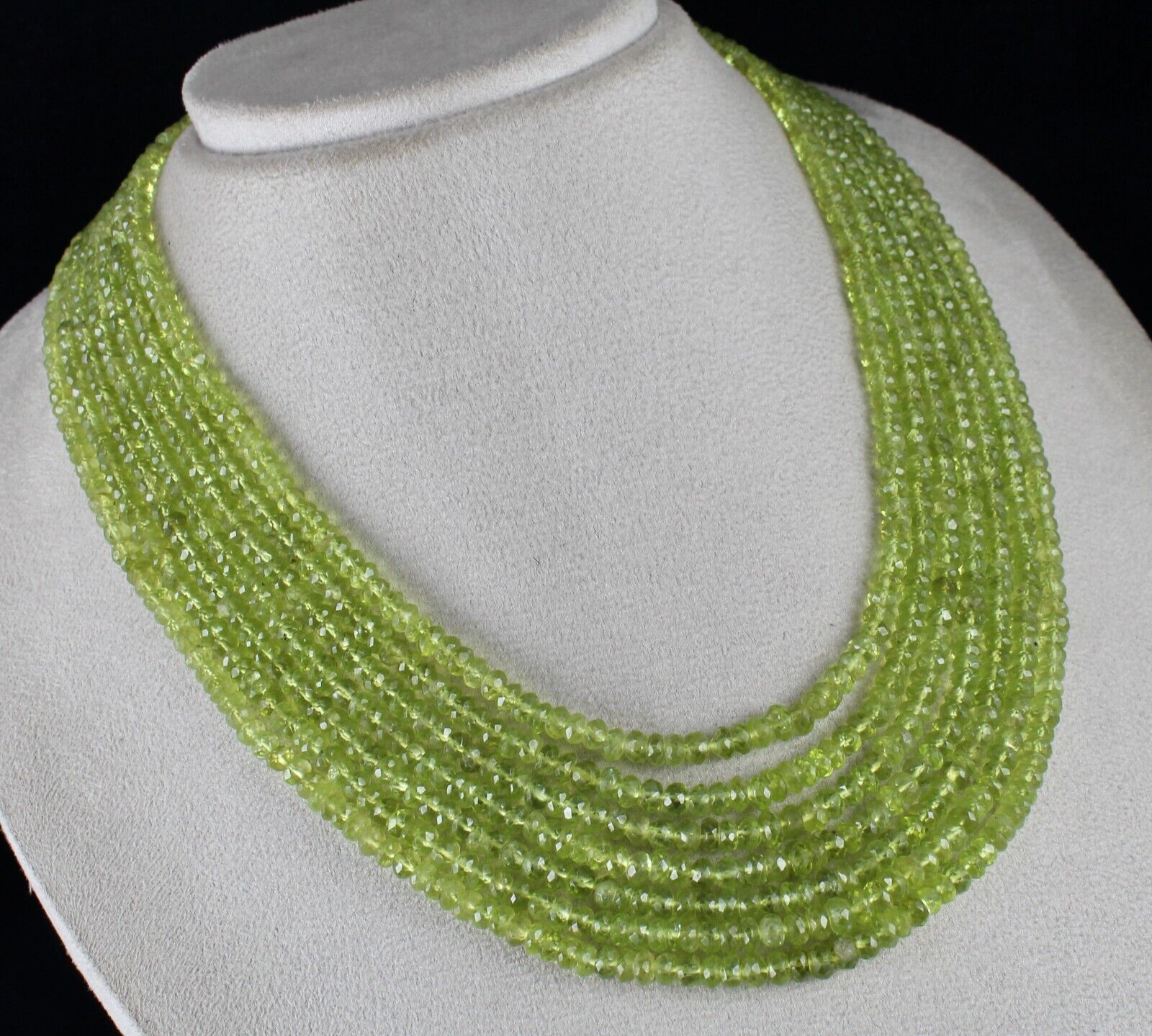 NATURAL PERIDOT BEADS FACETED ROUND 7 LINE 717 CARATS GEMSTONE LADIES NECKLACE