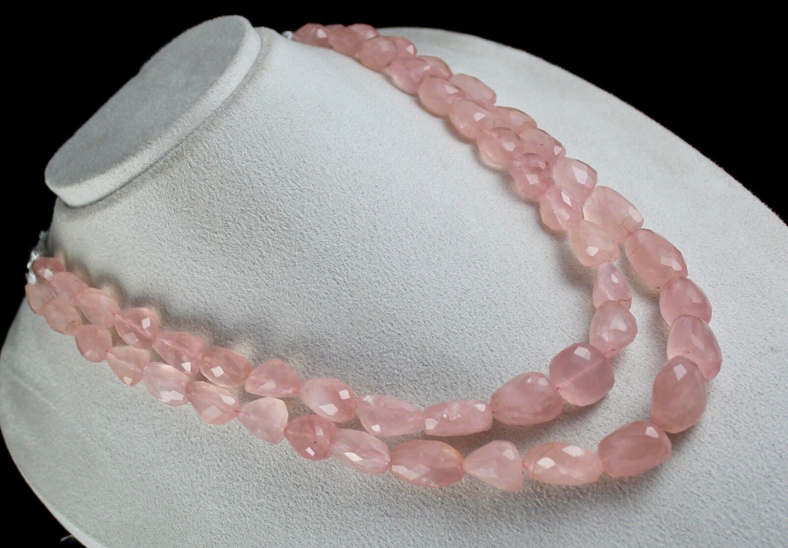 NATURAL ROSE QUARTZ TUMBLE CABOCHON 2 LINE 889 CTS BEADS GEMSTONE NECKLACE