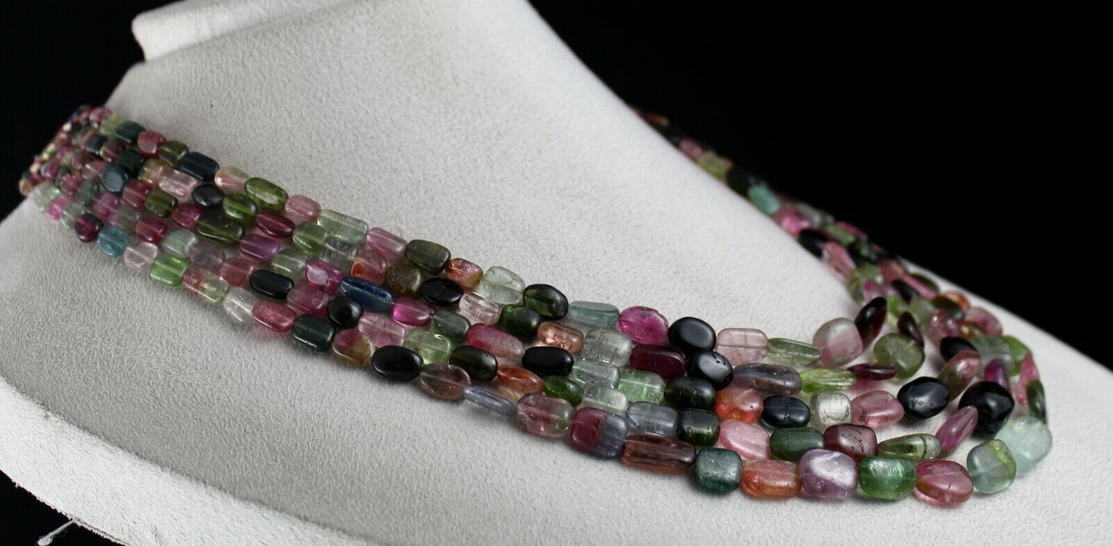 NATURAL MULTI TOURMALINE BEADS CABOCHON 5 LINE 713 CARATS GEMSTONE NECKLACE 