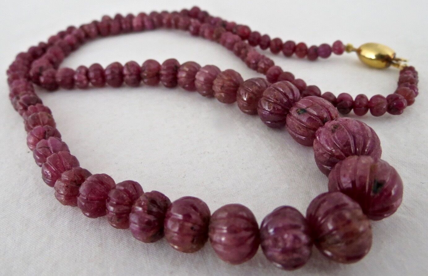 Natural Ruby Carved Beads Necklace 285 Carats Untreated Round Beaded Gemstone