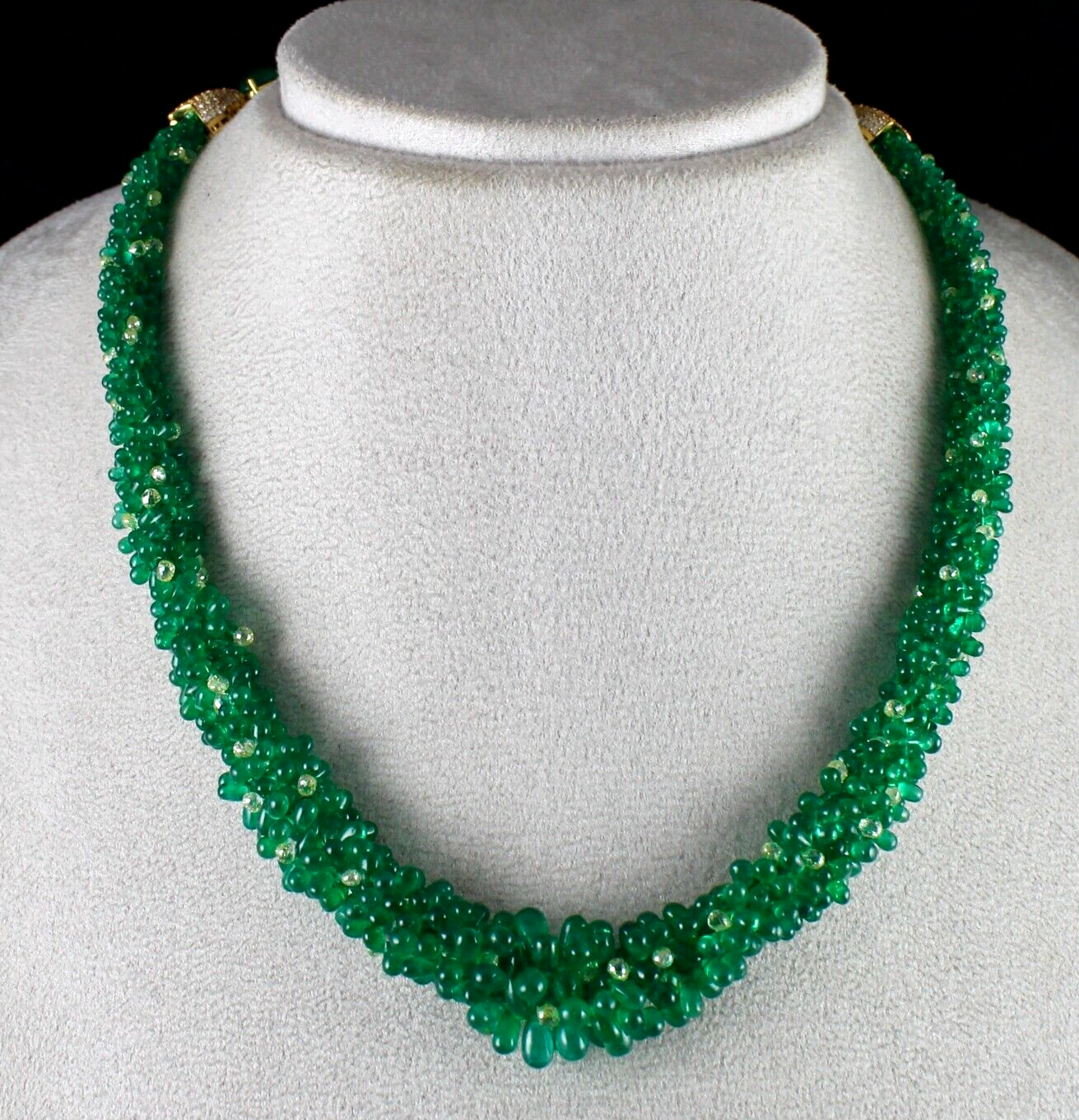 NATURAL ZAMBIAN EMERALD DIAMOND BRIOLETTE CABOCHON 18K GOLD IMPORTANT NECKLACE