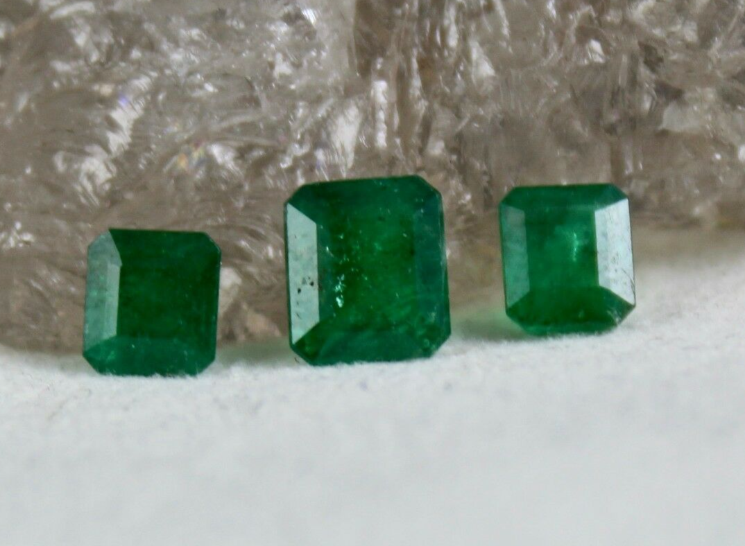 NATURAL ZAMBIAN EMERALD OCTAGON CUT GEMSTONE 3 PIECES 3.42 CARATS FOR DESIGNING