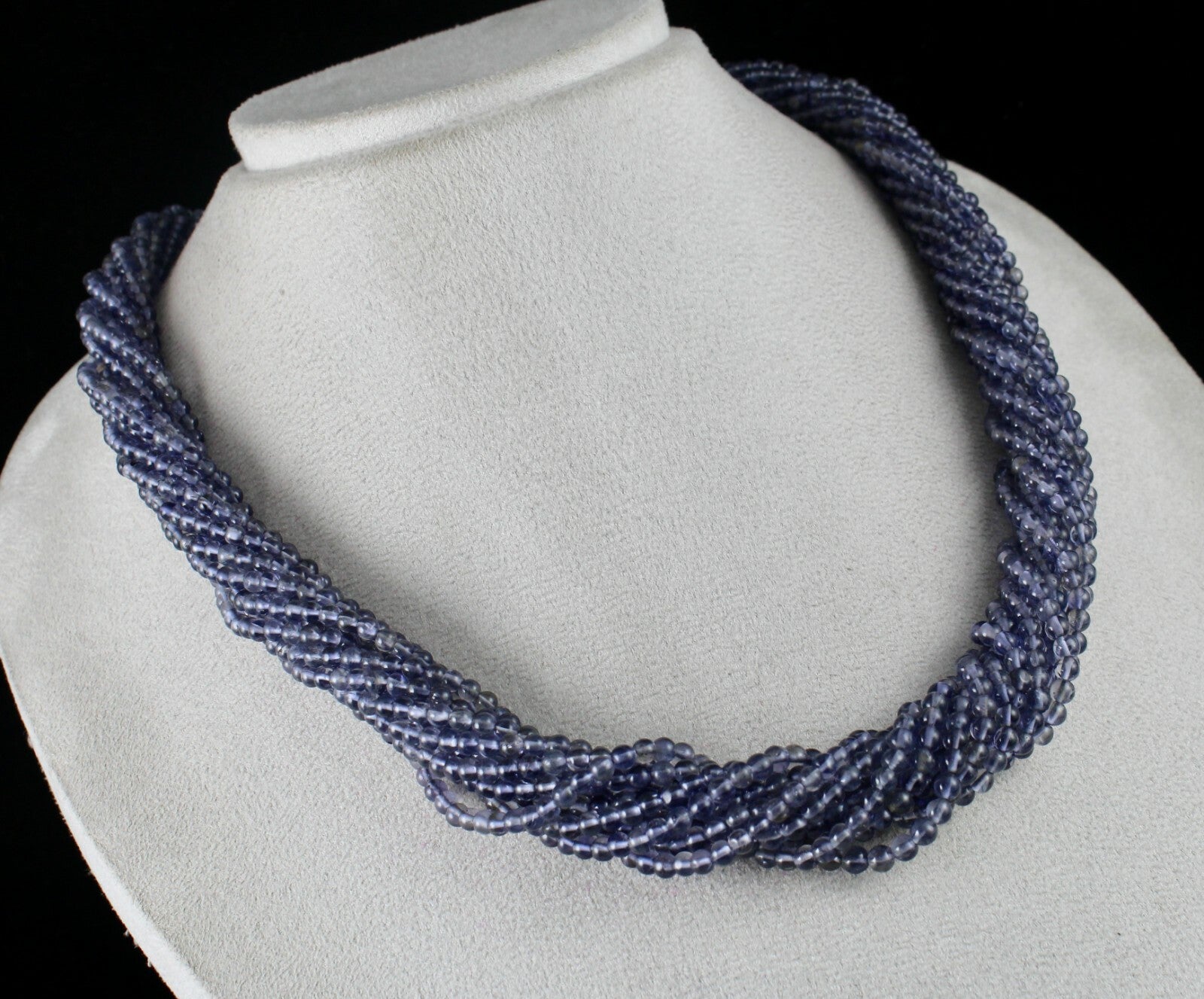 Natural Blue Iolite Beads Round 12 L 621 Ct Gemstone Sterling Silver Necklace