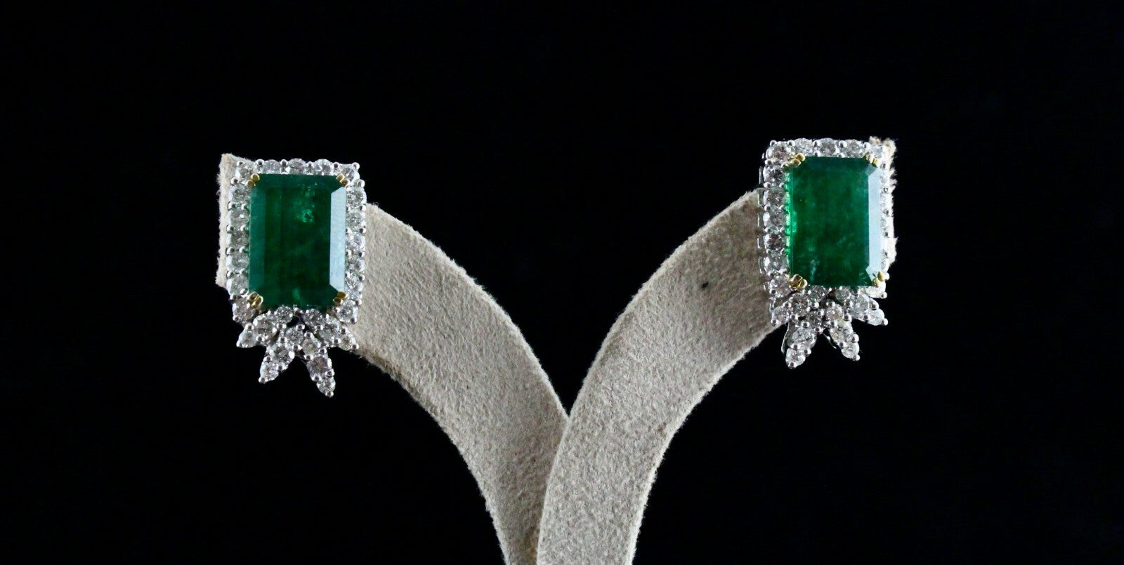 Certified Natural Zambian Emerald 64ct Natural Diamond 18k Gold Stud Earrings