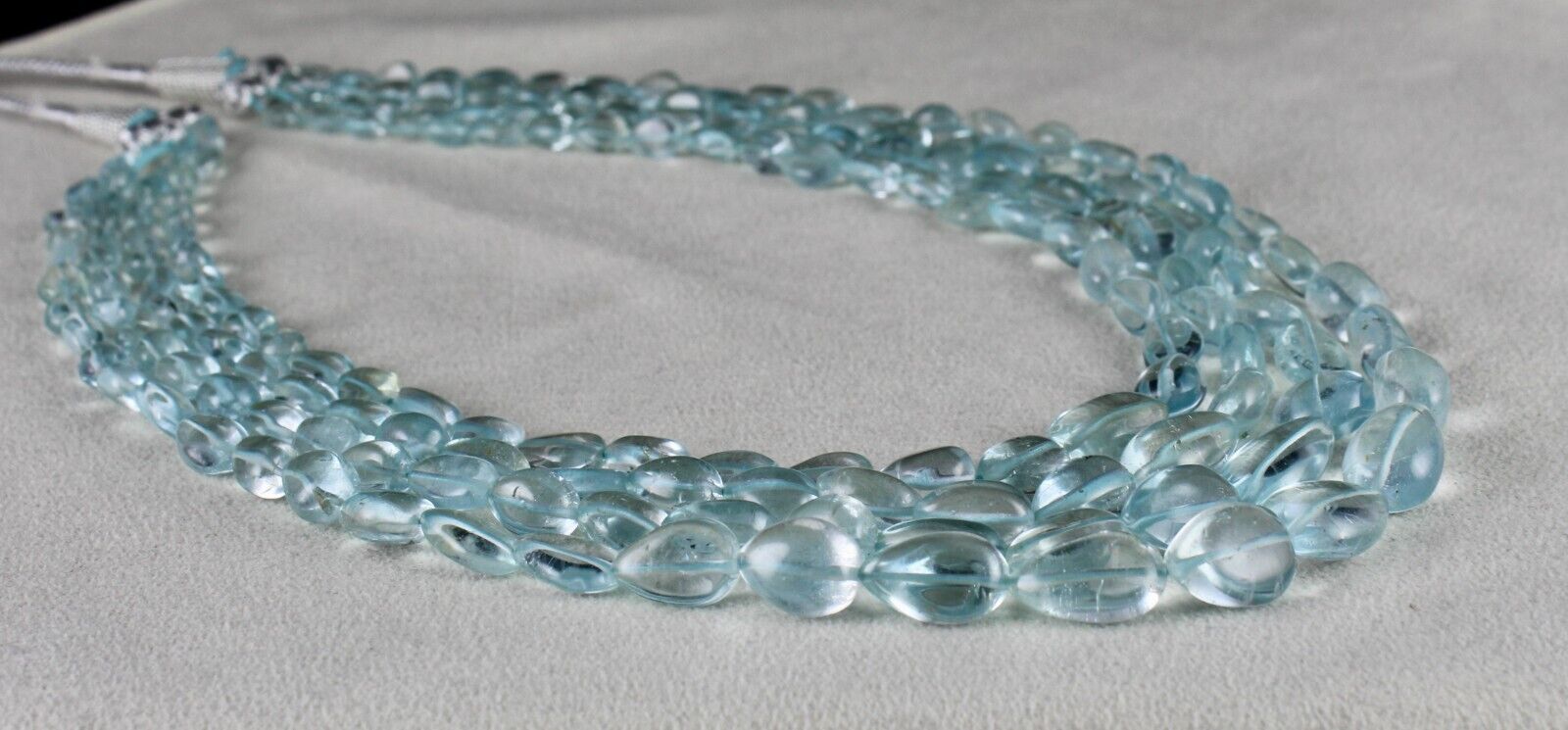 NATURAL BLUE TOPAZ BEADS DROPS 4 LINE 613 CARATS GEMSTONE BEADED FINE NECKLACE