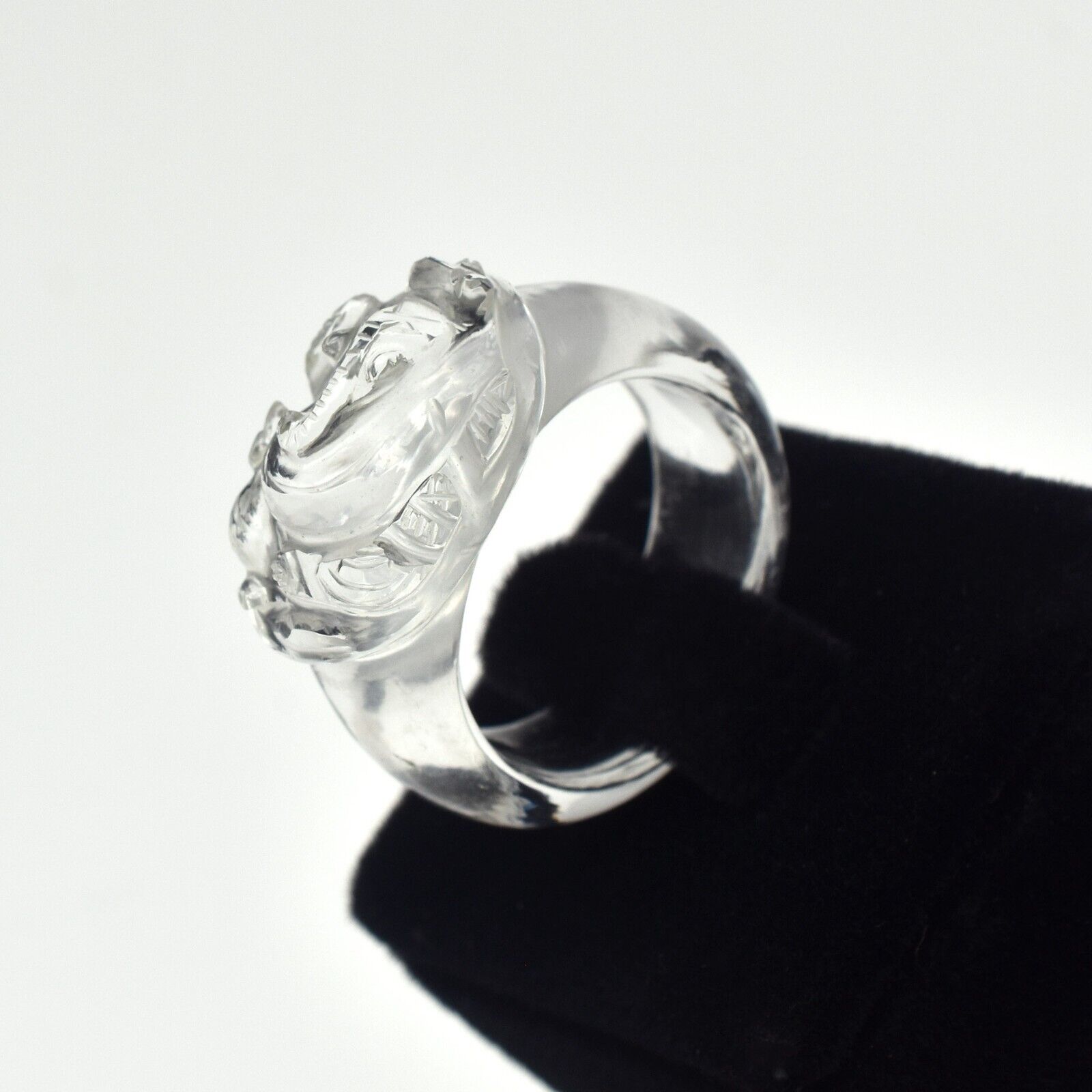 Divine Natural Rock Crystal Quartz Ganesha 41 Ct Carved Gemstone Men Women Ring