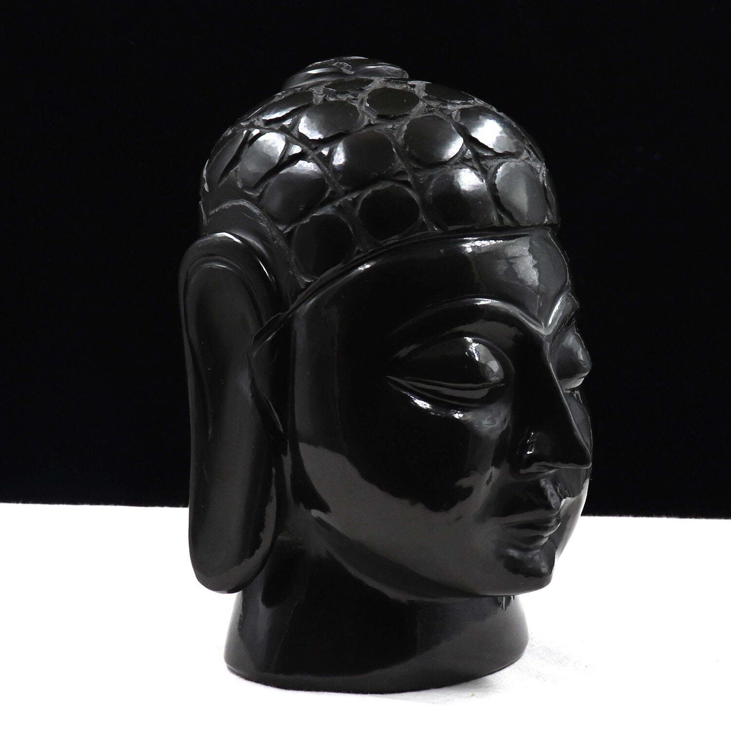 NATURAL BLACK JADE BUDDHA HEAD 8645 CTS GEMSTONE STATUE FOR HOME DECOR