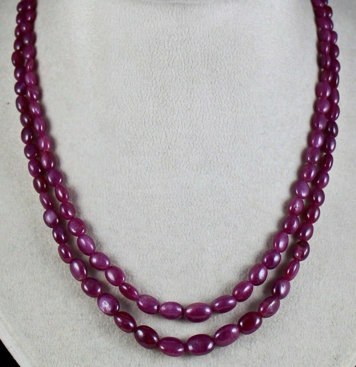 NATURAL UNTREATED RUBY BEADS CABOCHON 11 MM 2 LINE 232 CARATS GEMSTONE NECKLACE