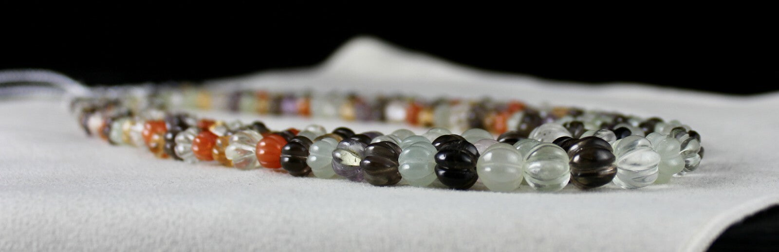 Classic Multi Natural Semi Precious 588 Ct Carved Melon Beaded Necklace 3 Line