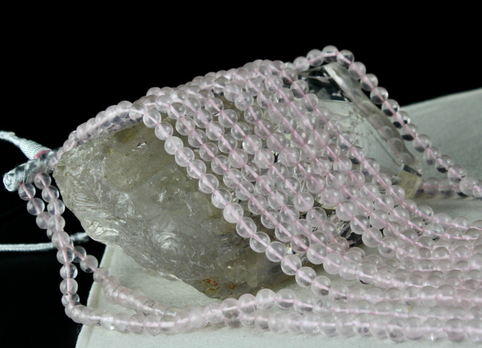 Natural Rose Quartz Beaded Necklace 775 Ct Round Ladies Gemstone 6 L