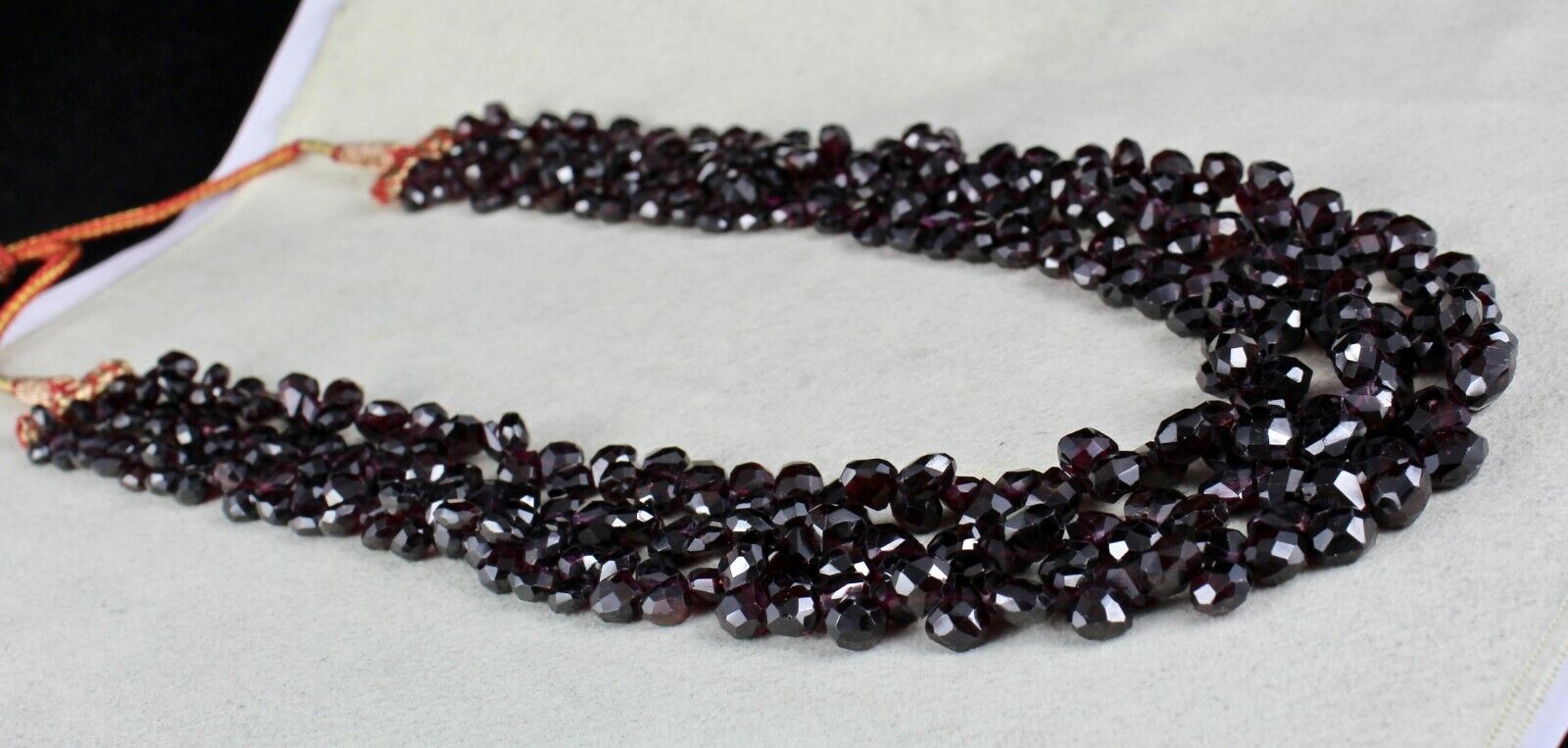 NATURAL GARNET BEADS TEAR DROPS FACETED 3 LINE 866 GEMSTONE FASHION NECKLACE 