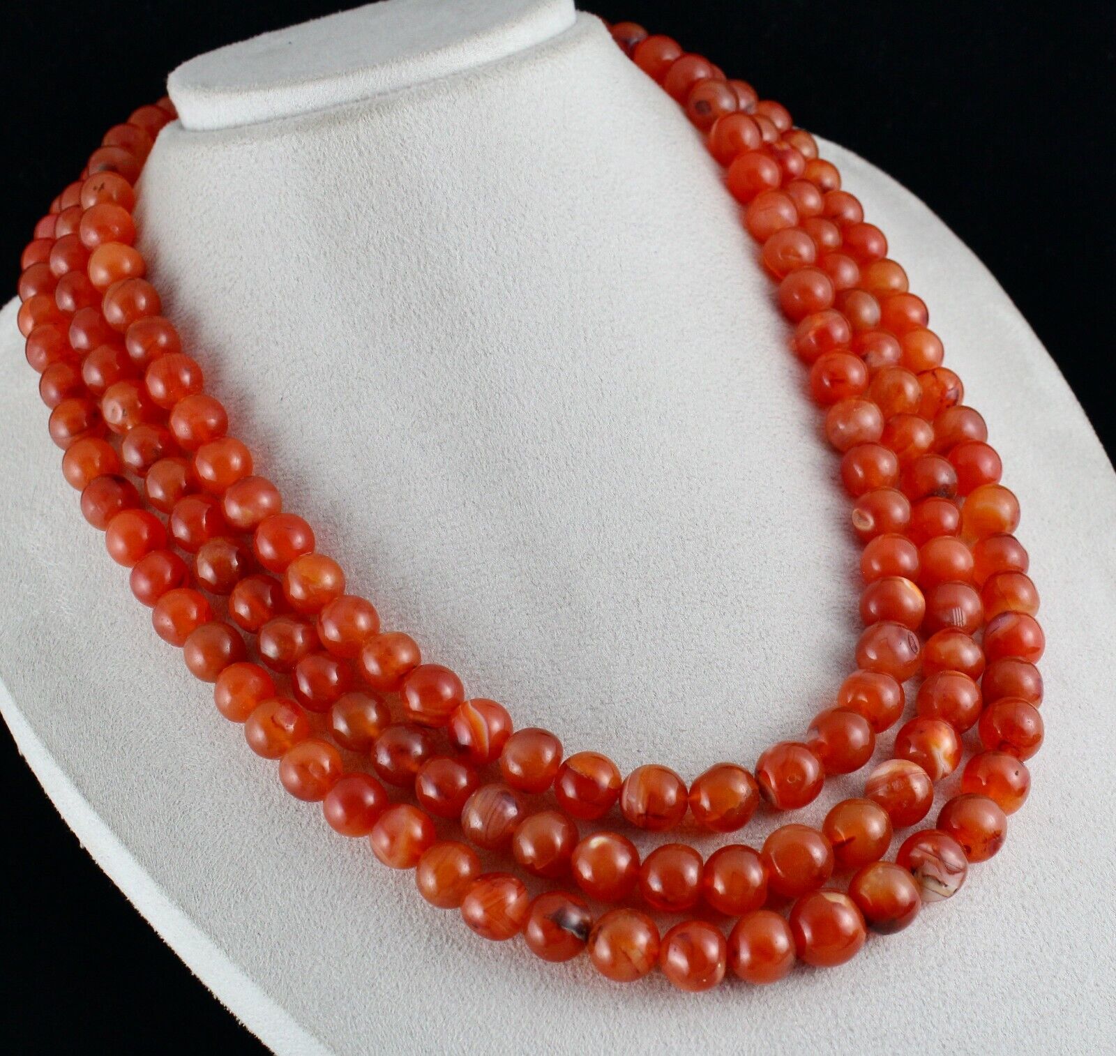 RED NATURAL CARNELIAN BEADS ROUND 3 LINE 1569 CARATS GEMSTONE IMPORTANT NECKLACE