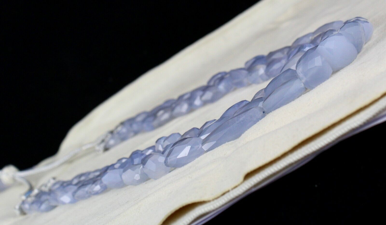 NATURAL BLUE CHALCEDONY BEADS FACETED TUMBLE 3 LINE 569 CARATS GEMSTONE NECKLACE