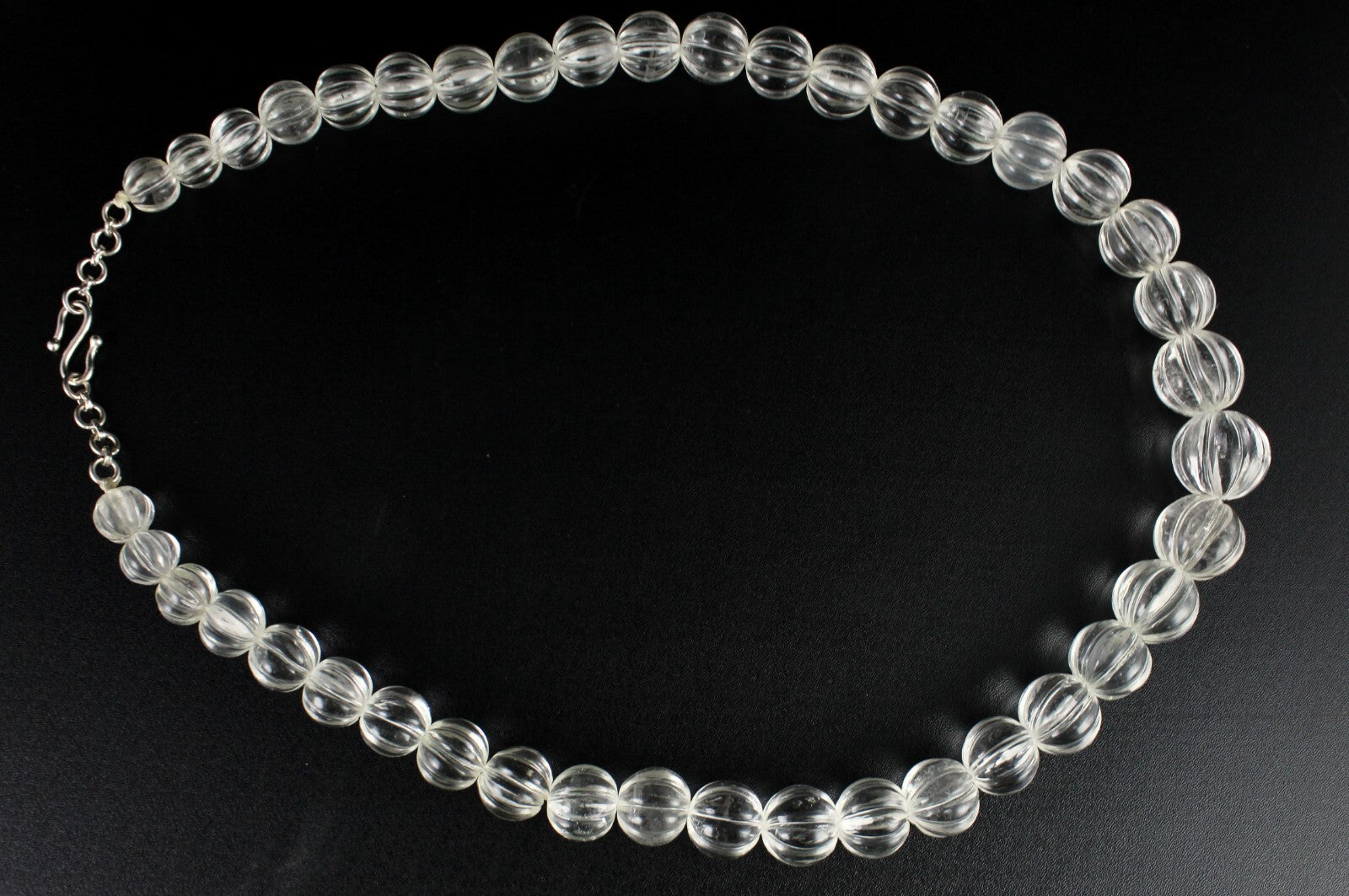 Sterling Silver Natural Rock Crystal Quartz Melon Beaded Necklace 1169 Ct