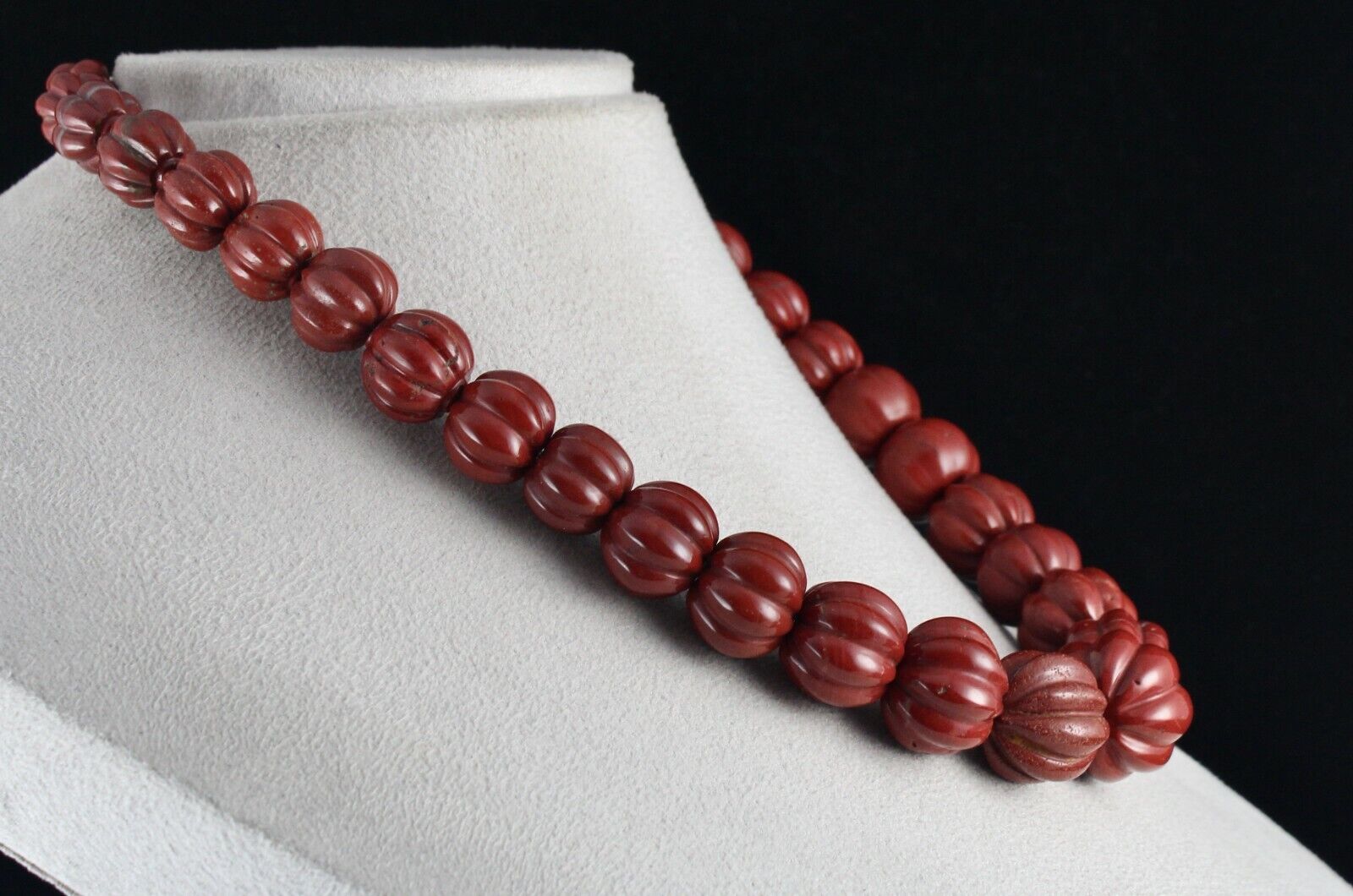 Red Jasper Carved Melon Beads 22mm Big 882 Cts Gemstone Silver Fashion Necklace