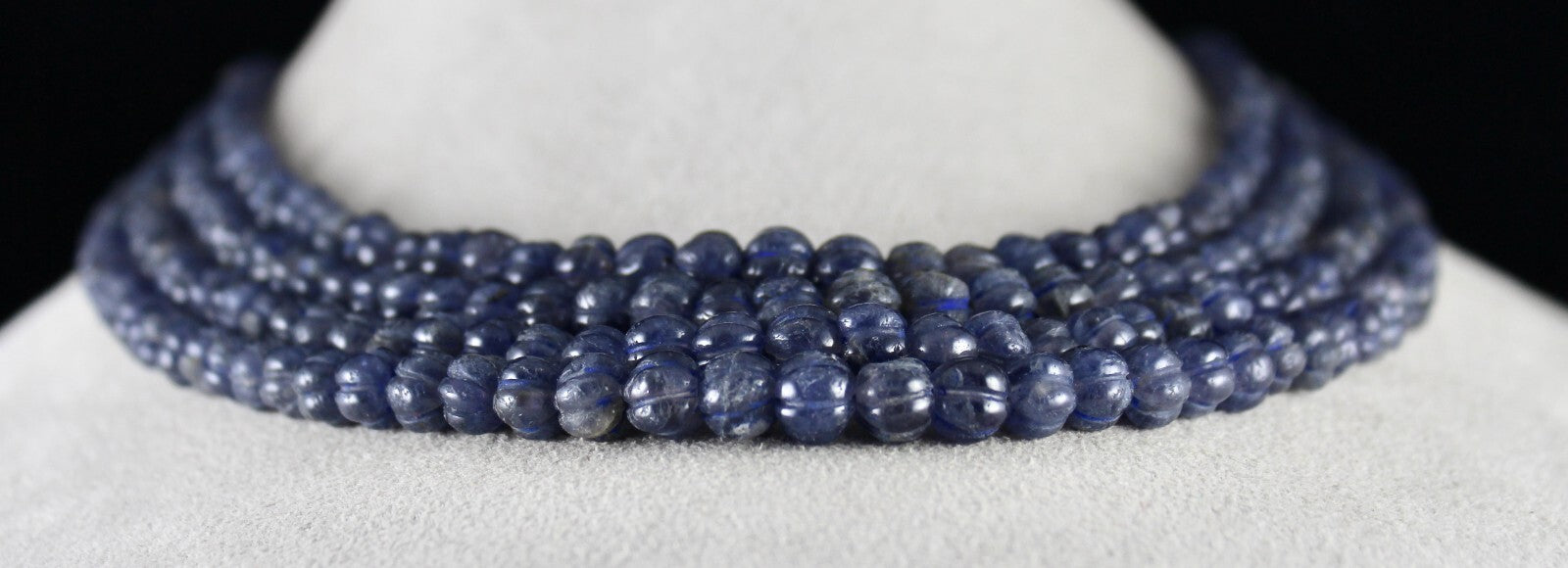 Natural Iolite Carved Melon Beads 602ct 4 Line Gemstone Fashion Necklace