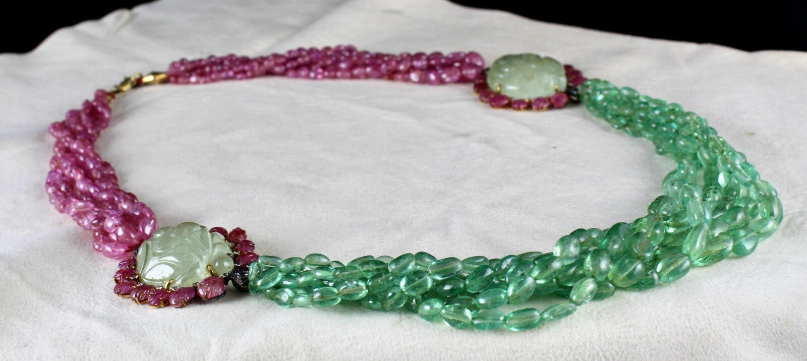 Certified Natural Colombian Emerald 581ct Pink Sapphire Beads 18k Gold Necklace