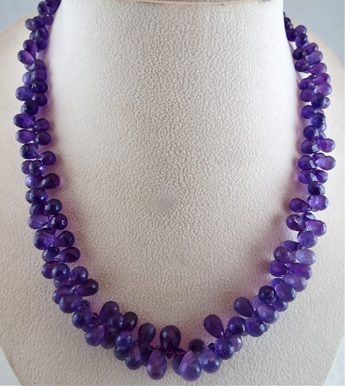 Natural Amethyst Teardrop Beaded 375 Ct Purple Gemstone Silver Party Necklace