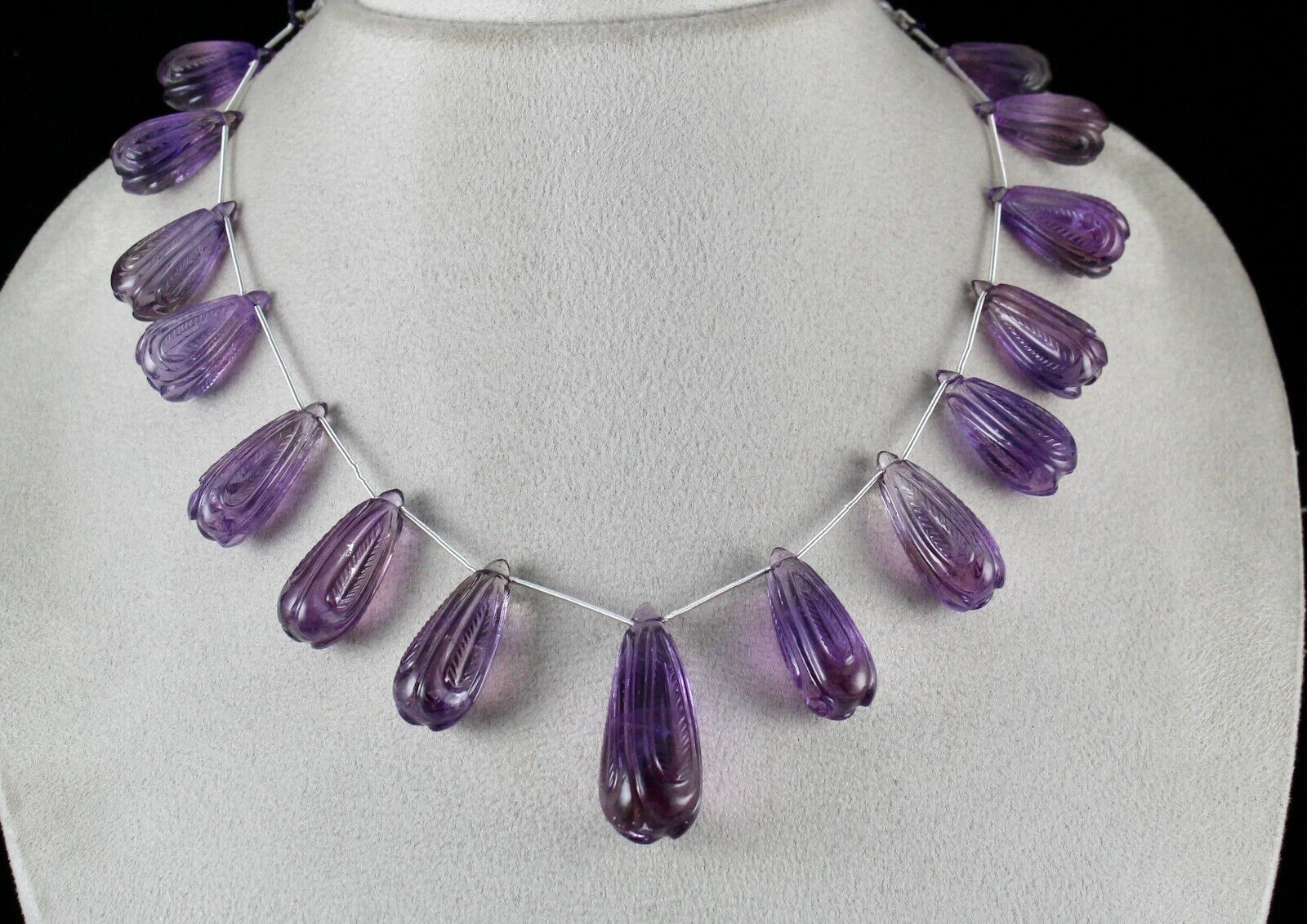 Natural Amethyst Carved Drops Beads 15 Pcs 454 Carats Gemstone Vintage Necklace